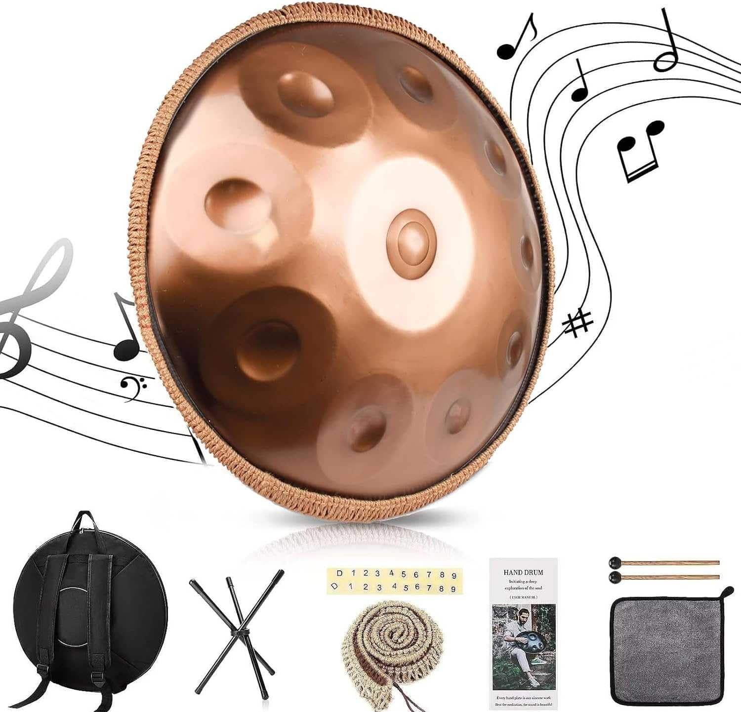 22 woreczki na bęben ręczny, instrument bębenkowy d-moll, 10 nut Hanpan 440 HZ ze stojakiem na ręczny, 2 młotki do ręcznego panna