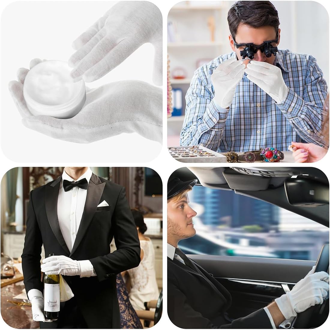 2 Paia Guanti in Cotone Bianco - Unisex, Lavabili e Traspiranti per Cura della Pelle, Lavoro e Notte - Guanti Bianchi in Stoffa Morbida e Ideali per Crema per le Mani