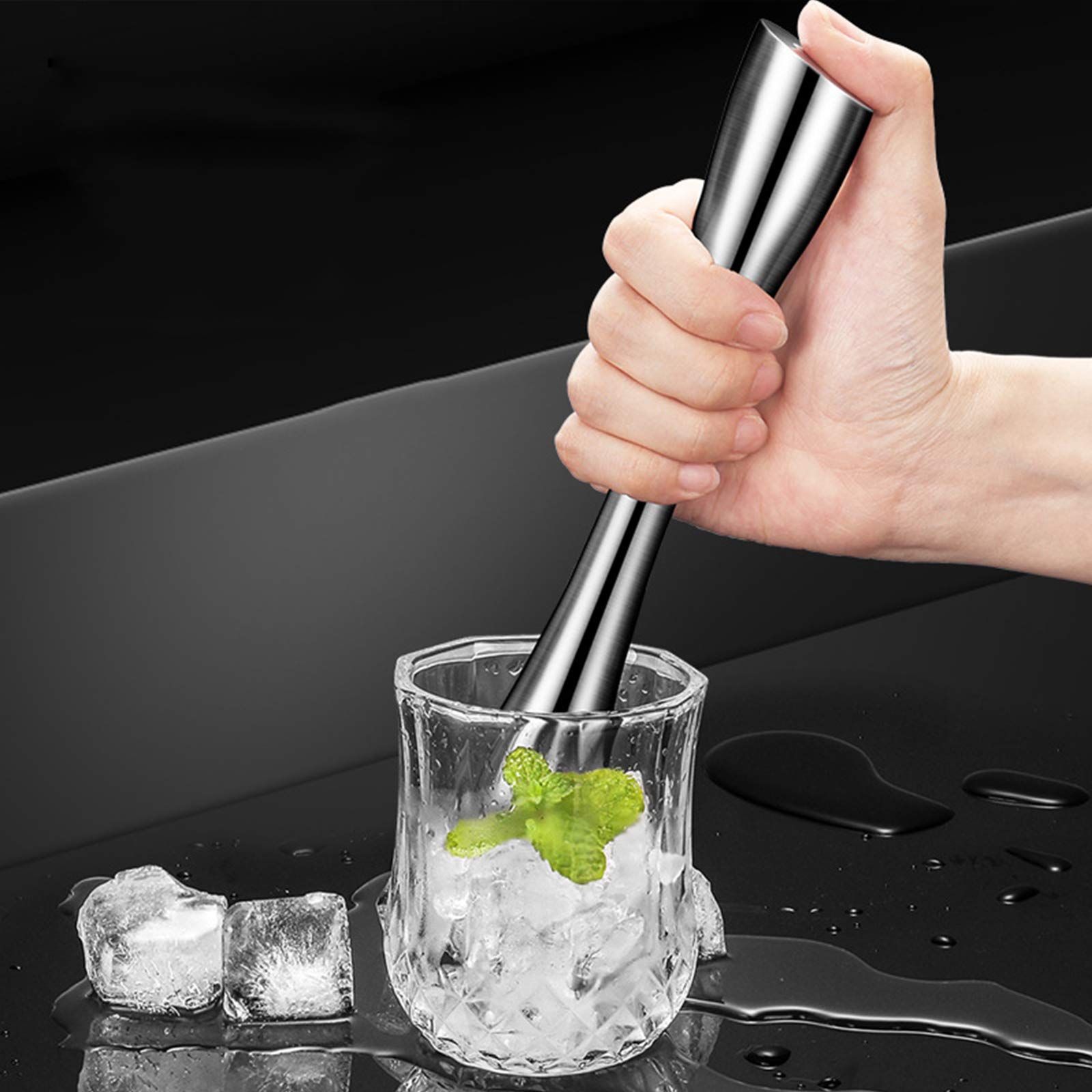 Machacador De Cócteles De Acero Inoxidable Martillo De Hielo Triturado con Dos Cabezas De Textura Diferente, Duraderas, para Bar, Restaurante, Hotel, Familia, Limones, Cubitos De Hielo, Purés—Plata