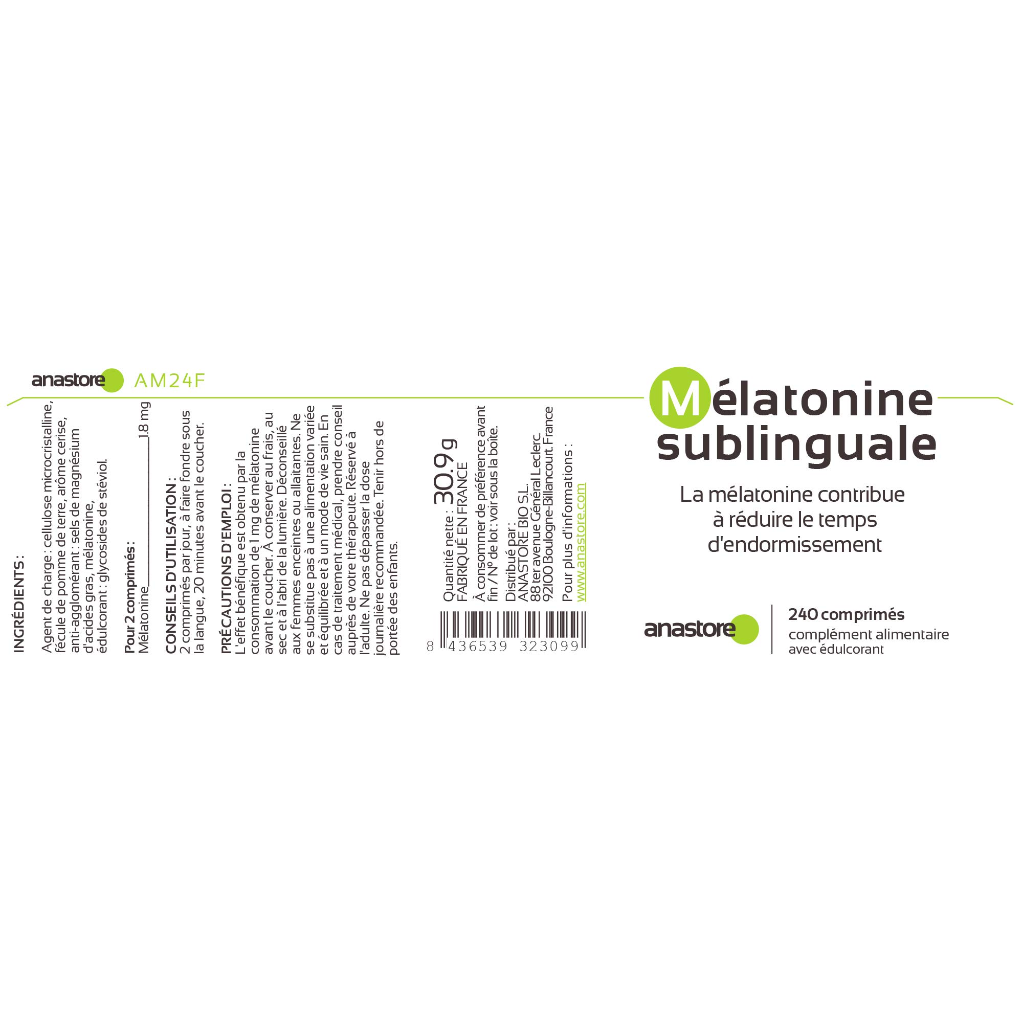 Mélatonine Sublinguale (Arôme cerise) * 1,8 mg (pour 2 comprimés) = 480 doses journalière * Pureté garantie supérieure à 99% * Sommeil * Régulateur de l’horloge biologique