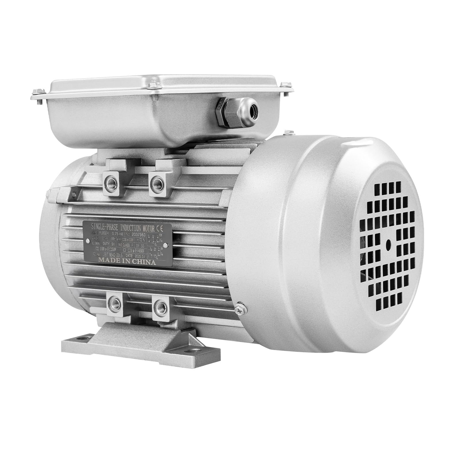 Motore elettrico rotativo YL8024 0,75 kW 1 HP 1.380 giri/min Albero da 19 mm per betoniera in alluminio, classe di protezione IP55