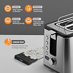 Mecity 4 Slice Toaster, Long Slot Toaster With Countdown Timer, Bagel/Defrost/Reheat/Cancel Functions,Warming Rack, Removable Tray, 6 Browning Settings, Extra Wide Slots, Stainless Steel, 1300W