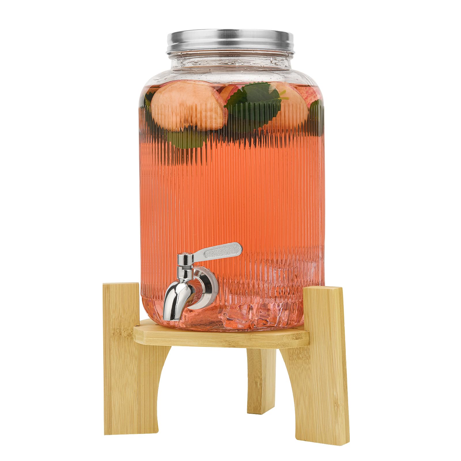 4L Getränkespender aus Glas mit Zapfhahn, Getränkespender für Partys, Getränkespender aus Glas mit Ständer und Edelstahlhahn, für Cocktails, Saft, Wasser, Getränke
