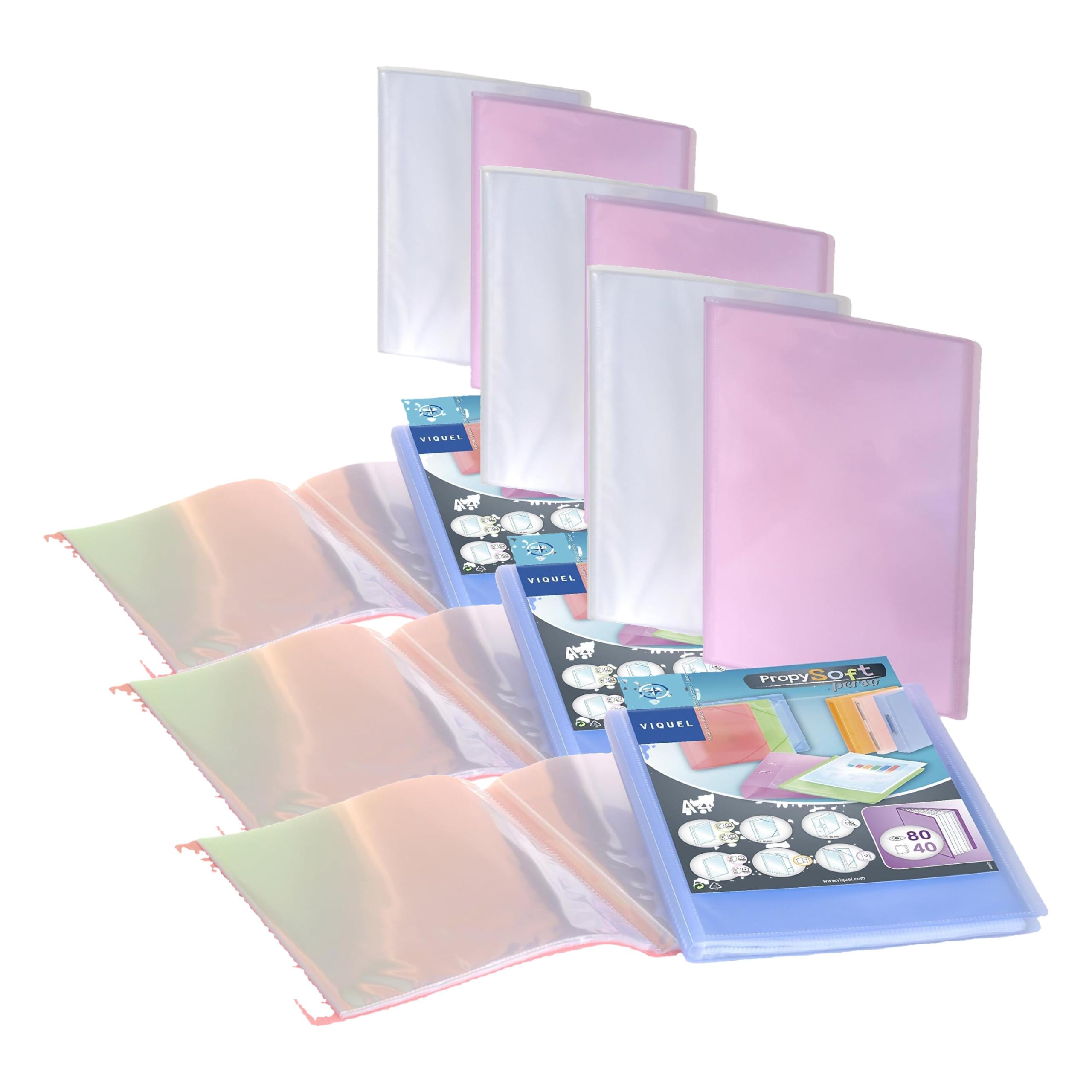 Protège-documents A4 Viquel de 80 vues avec couverture personnalisable en plastique (Lot de 3)