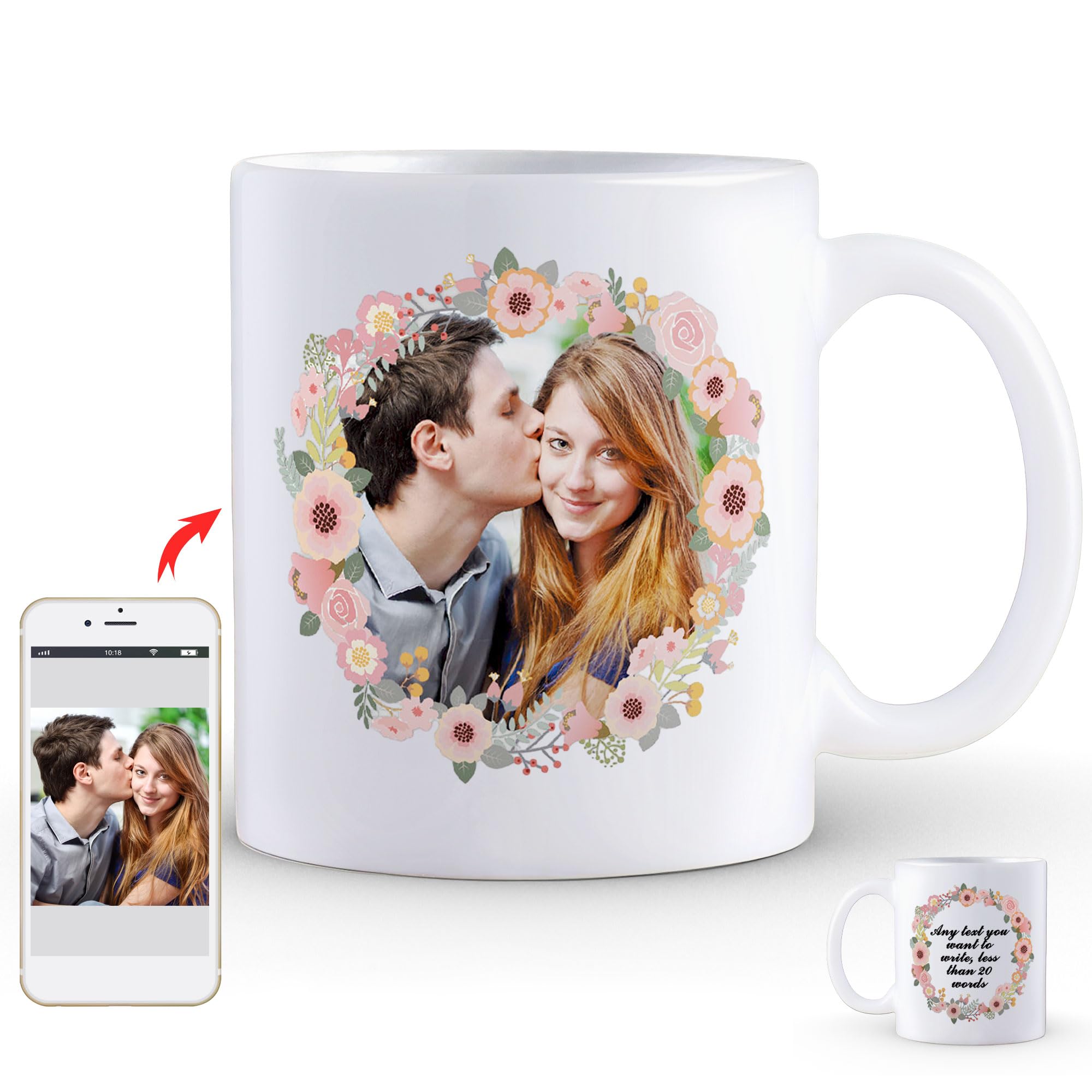 SimpleVibesXinPuwei Personalised Mug with Your Picture and Your Message, Custom Mug with Picture Logo Text, Personalised Christmas Birthday Gift for Mum, Dad on Anniversary Weeding Birthday