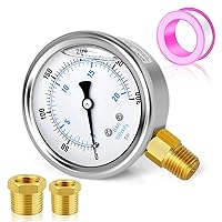 Vista 67 de MEANLIN MEASURE - Manómetro electromecánico de acero inoxidable, relleno de líquido, esfera con cara de 2.5 pulgadas, NPT de 1/4 de pulgada, agua