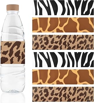 Animal Prints Water Bottle Labels, 60Pcs Leopard Print Wraps Sticker Zebra Labels for Wedding Birthday Party Drinking Water Bottle Labels