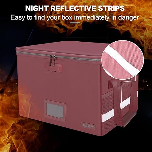 Miniatura 82 de ENGPOW - Caja ignífuga con cerradura, organizador de almacenamiento con cremalleras, caja de documentos ignífuga plegable con asa, caja de seguridad