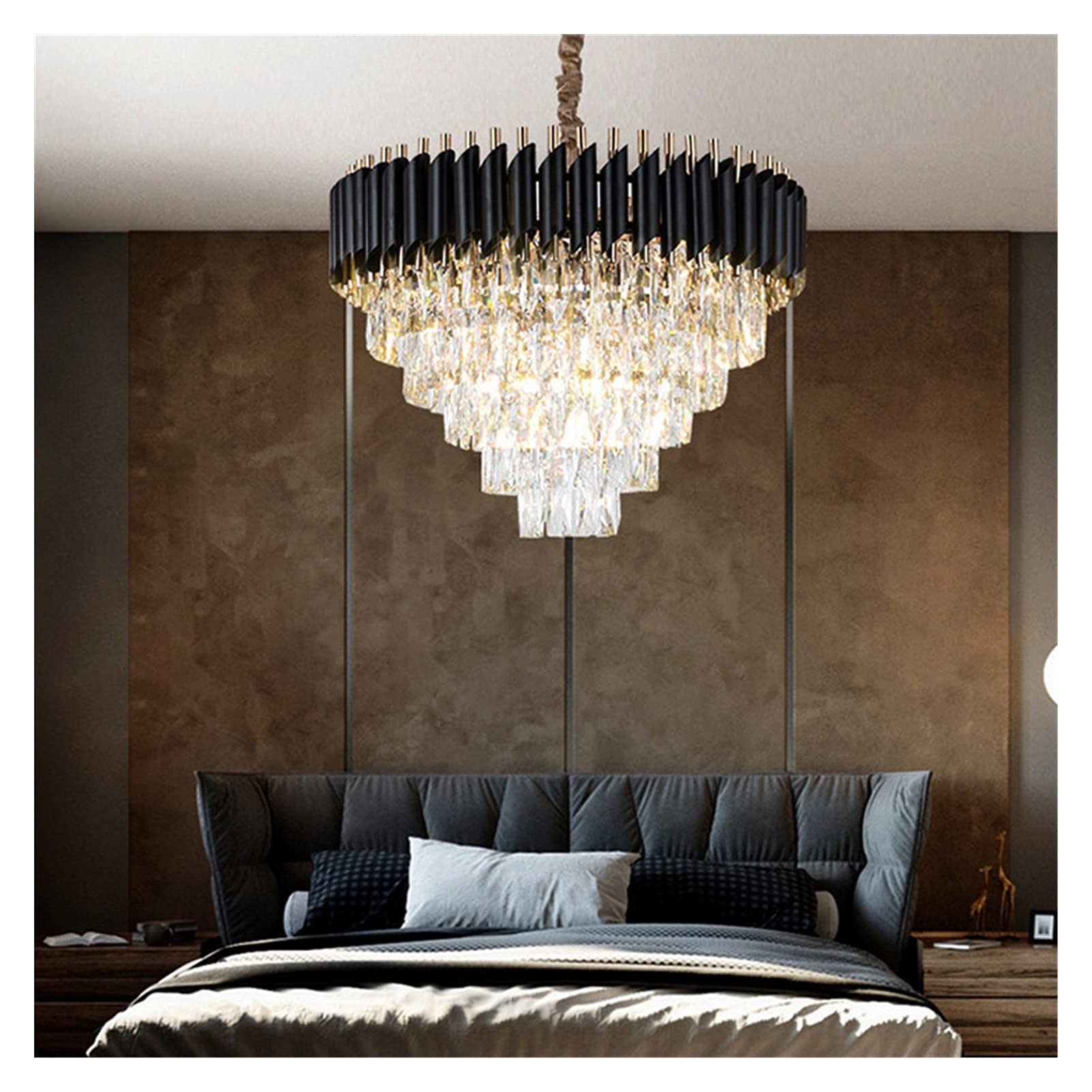 LED Chandeliers Living Room Luxury Black Metal Led Pendant Lights Modern Lustre K9 Crystal Led Hanging Lamp Led