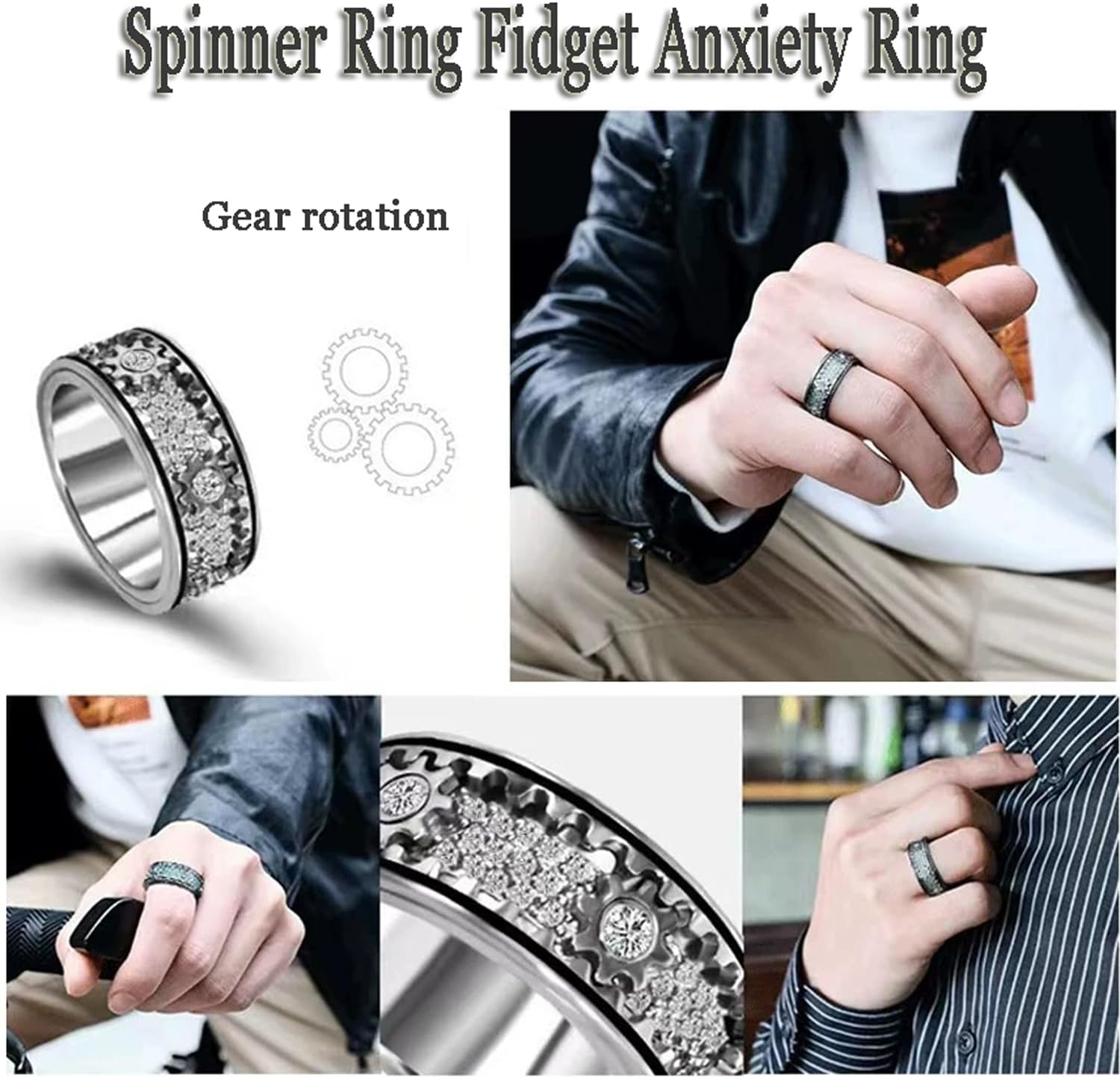 925 Sterling Silver Anxiety Ring Fidget Ring Men Spinner Rings, Anti Stress Rotating Ring Adults Finger Toys, Engagement Promise Ring Wedding Bands Comfort Fit