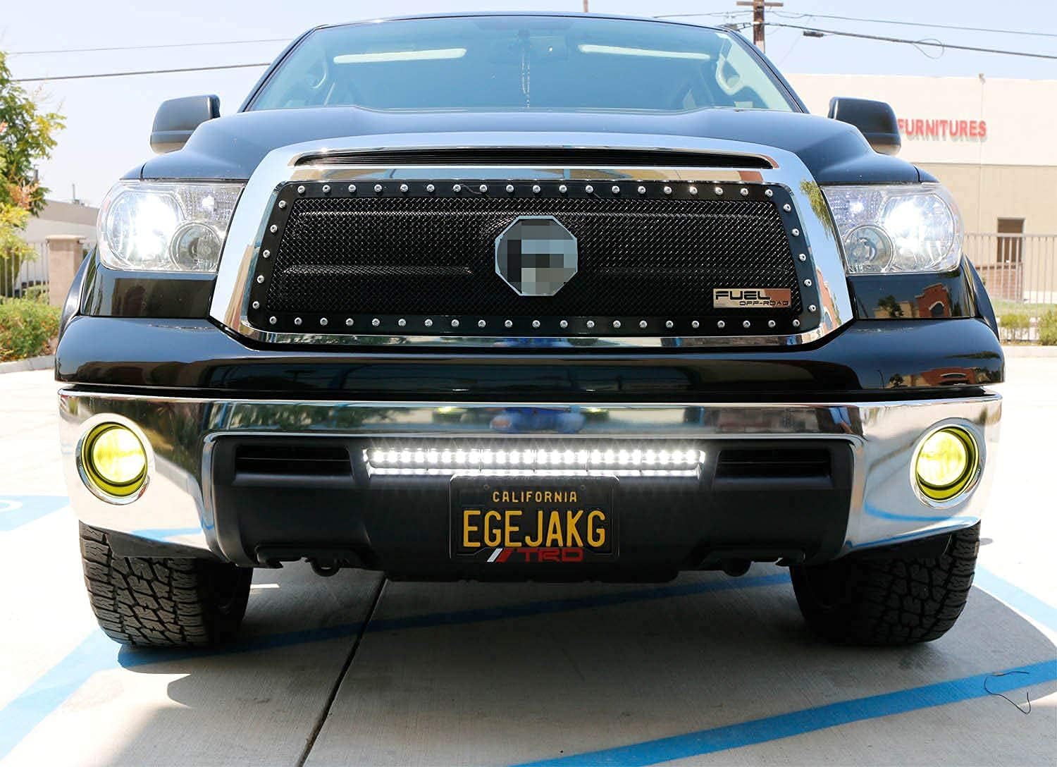 iJDMTOY Lower Bumper 25-Inch LED Light Bar Compatible with 07-13 Toyota Tundra (Pre-LCI), Includes 72W High Power LED Light Bar, Set of Hidden Lower Bumper Mount Brackets & On/Off Switch Wiring