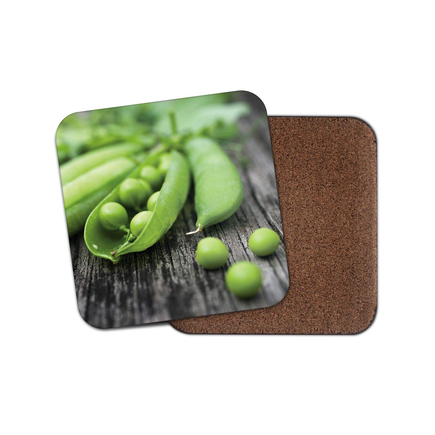 Destinationvinyl Multicolor 1 X Green Pea Pods Coaster - Vegetable Food Garden Gardening Cafe Peas #15072