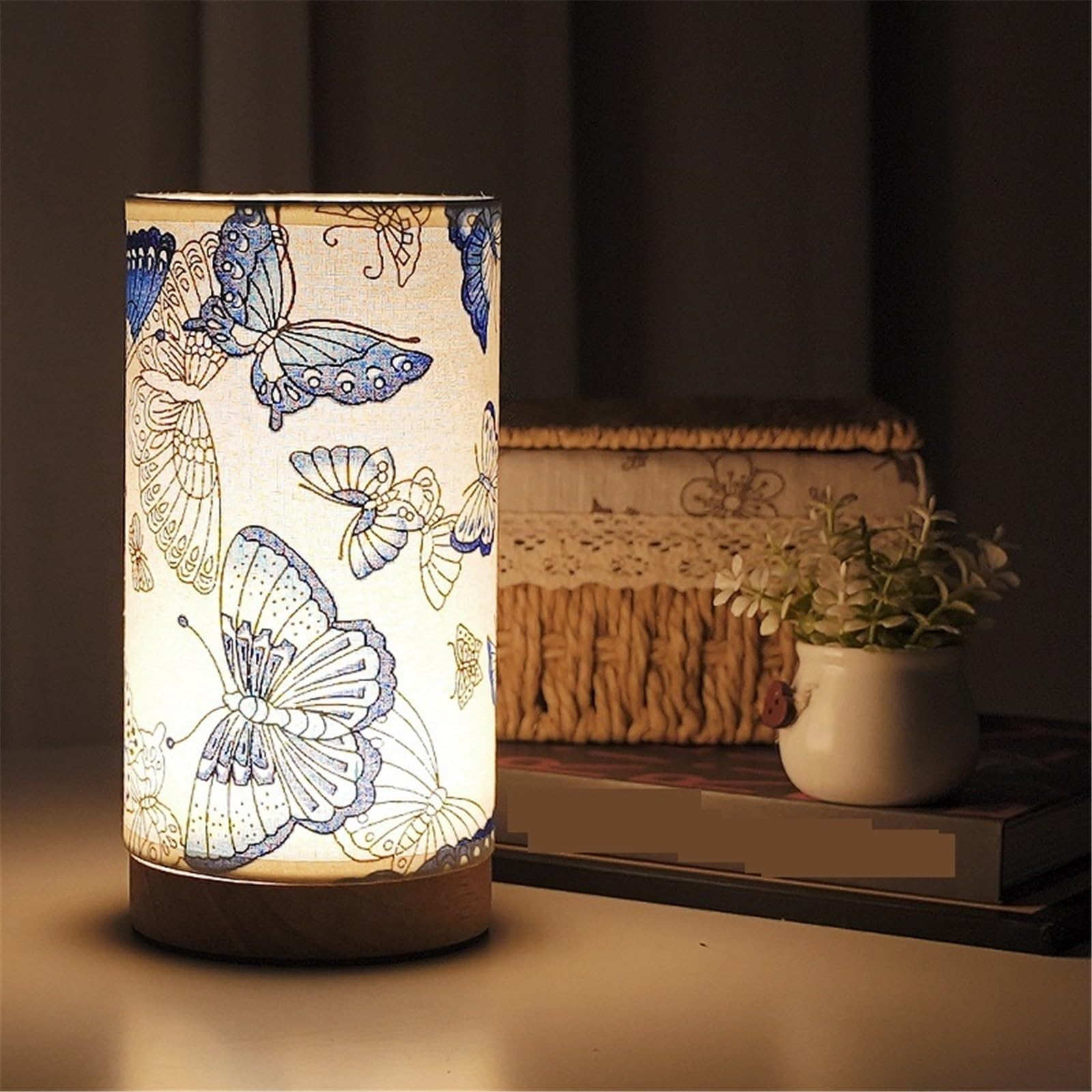 akcesoria do sypialni Prosta lampa stołowa z tkaniny do sypialni, nocna, drewniana, trójkolorową zmianą światła