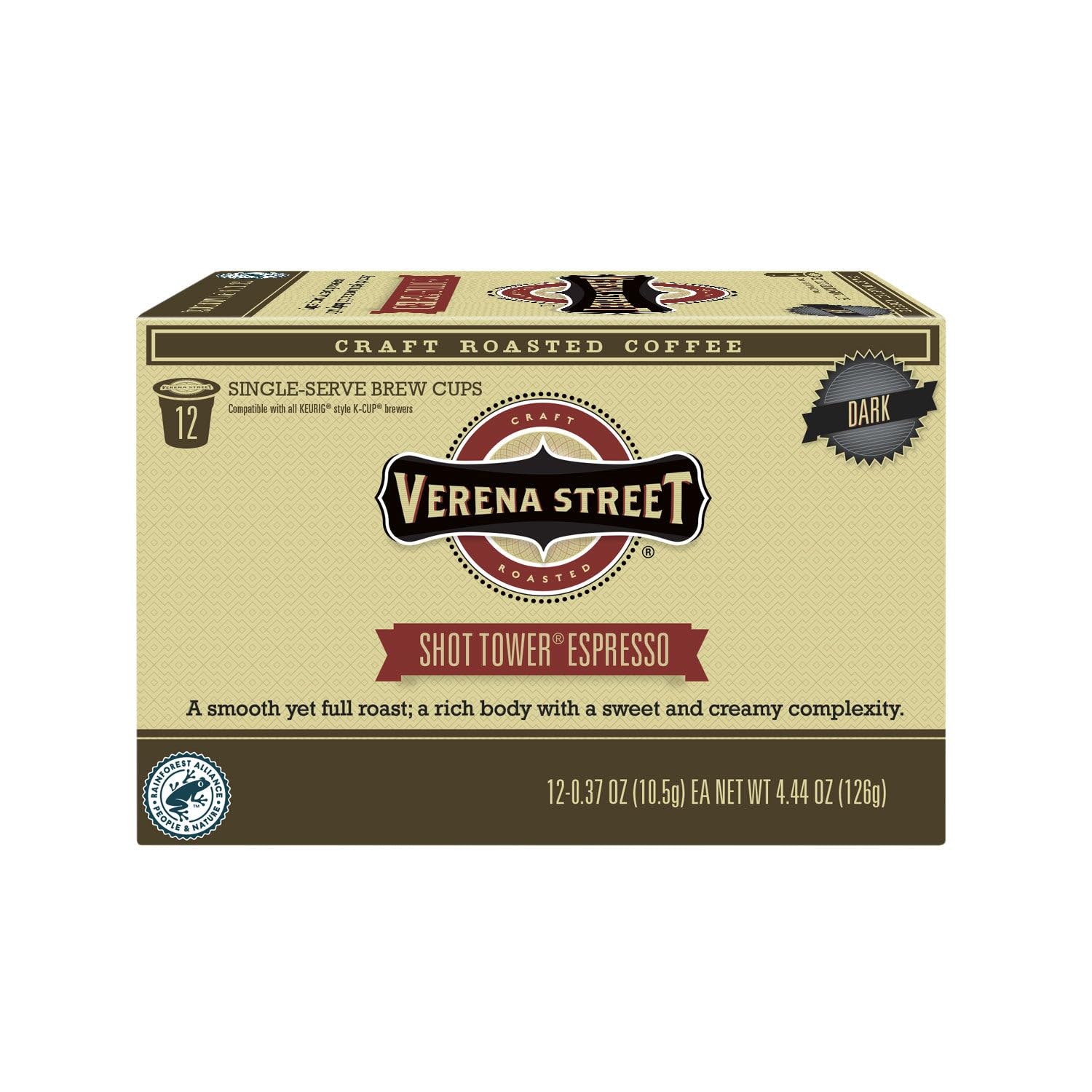 Verena Street Single Cup Pods (72 Count) Dark Roast, Shot Tower Espresso, Rainforest Alliance Certified Arabica Coffee