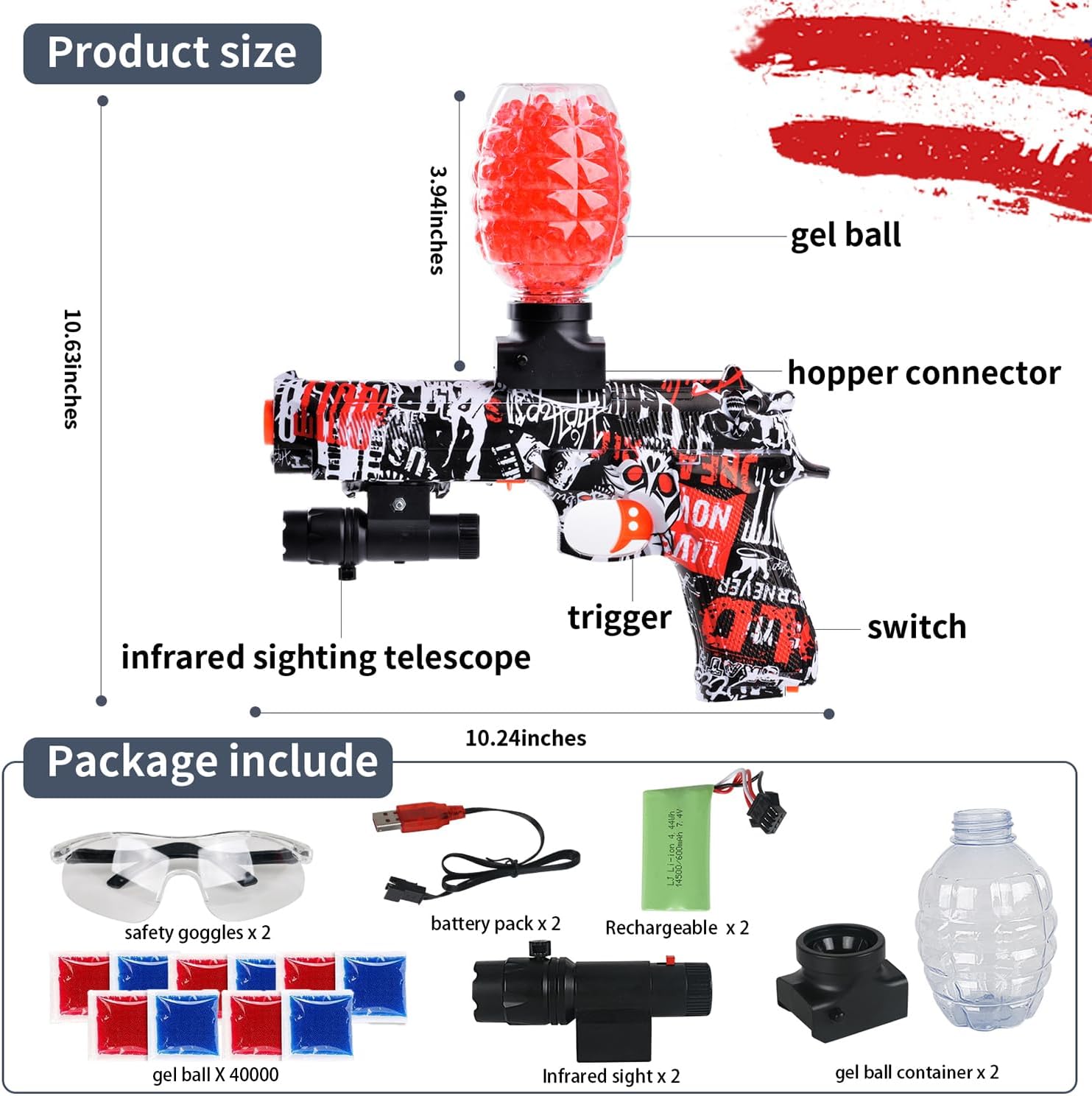 Electric Gel Ball Blaster Gun, Automatic Splatter Blaster with 40000+, Splat Ball Blasters - Summer Outdoor Activities Team Shooting Games for 14+ Years Old