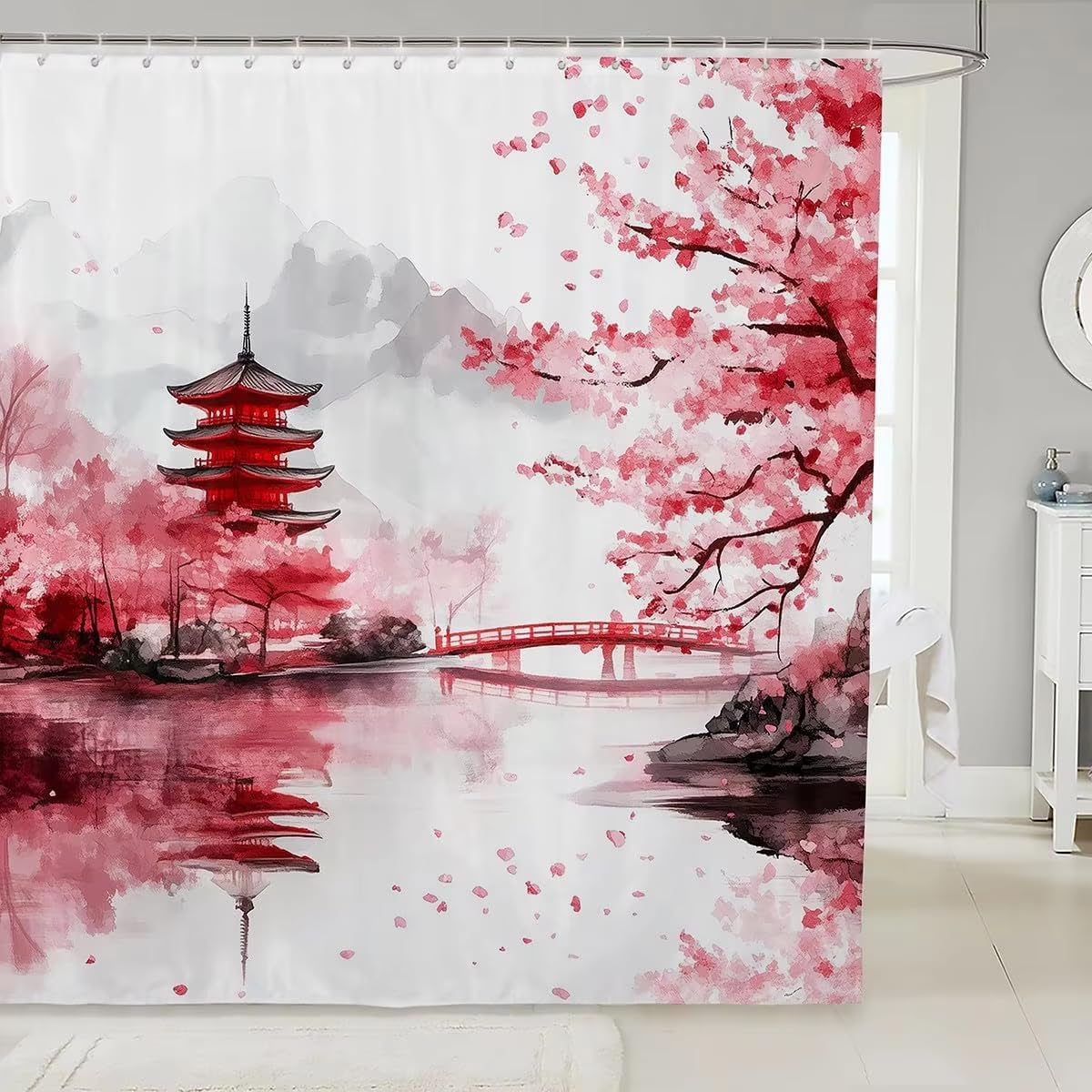 Rideau de douche japonais 138x153 cm anti-inondation pour salle de bain d'ados