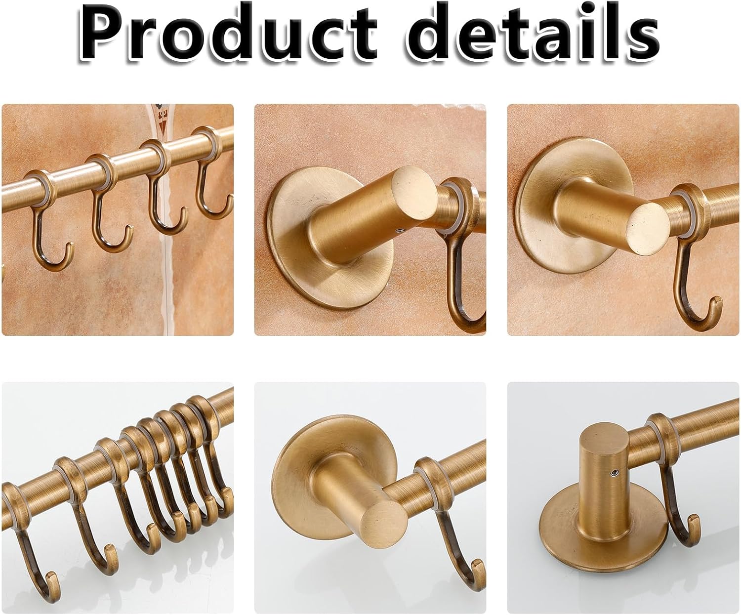 Unlacquered Solid Brass Hanging Pot and Pan with Rod and S-Hooks,Brass Wall Mount Hooks, for Pan, Pot, and More Storage