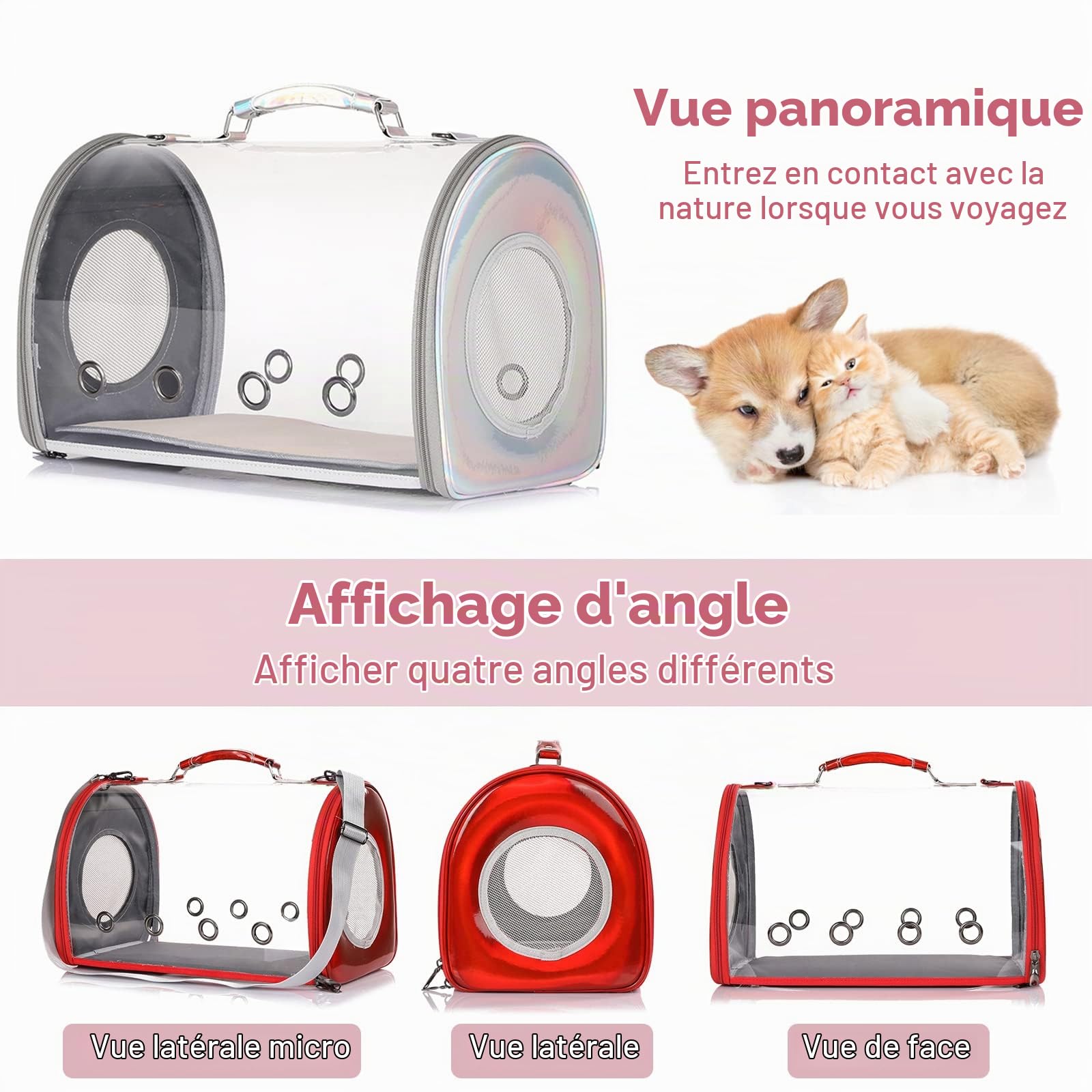 PETCUTE Sac Transport Chat Chien,Caisse de Transport Chat Portable avec Bandoulière Réglable,Transparent Sac de Transport d'animaux pour Chien Chat avec Maille Respirante pour Voyage en Avion/Train