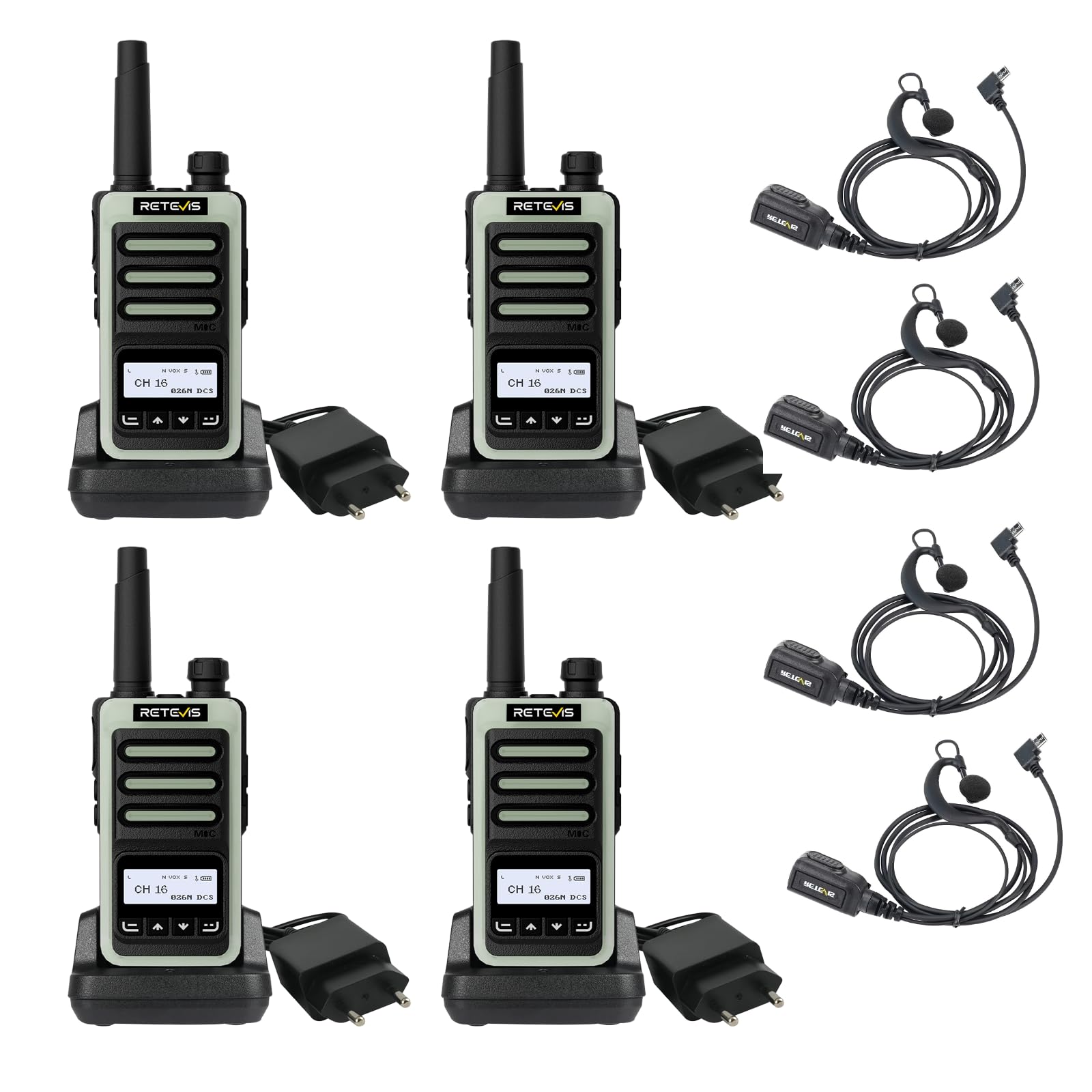 Retevis RB666S Walkie Talkie Professionale, Radio Bidirezionale con Ricarica Rapida Type-C, Audio ad Alta Definizione, Schermo LCD, Portatile, VOX e Auricolari per Uffici (Nero, 2 Coppie)