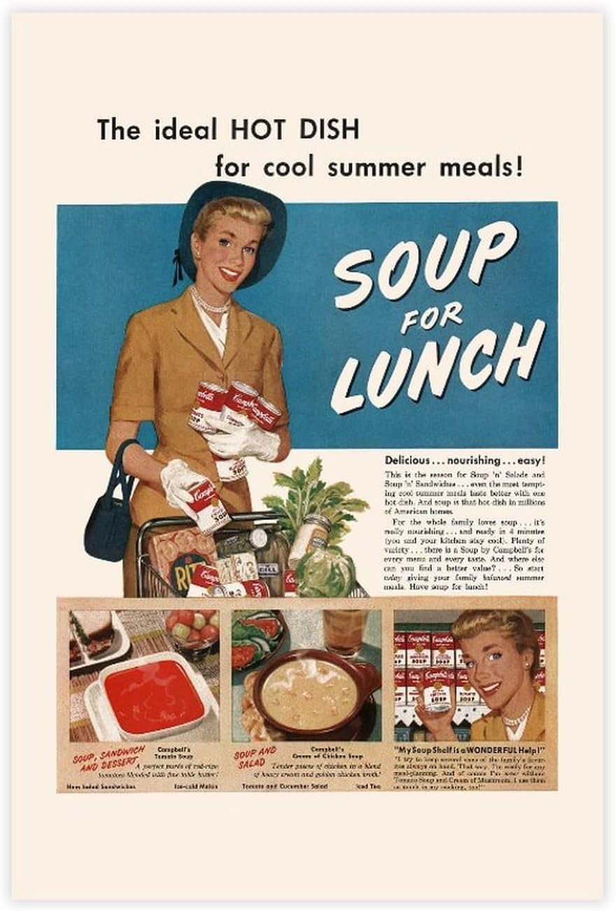 CFIOZYOS SOUP IN SUMMER Ad - Vintage Kitchen Poster - Canned Soup PPoster Art Wall Decoration Posters Family Bar Restaurant Garage Cafe Art Print Gift Unframe 20×30inch(50×75cm)