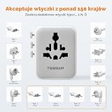 TESSAN Worldwide Travel Adapter z USB C GaN 65W PD Szybkie ładowanie, Worldwide Travel Plug Adapter z 5 portami USB, Uniwersalny zasilacz do USA, Tajlandii, Japonii, Wielkiej Brytanii, Australii