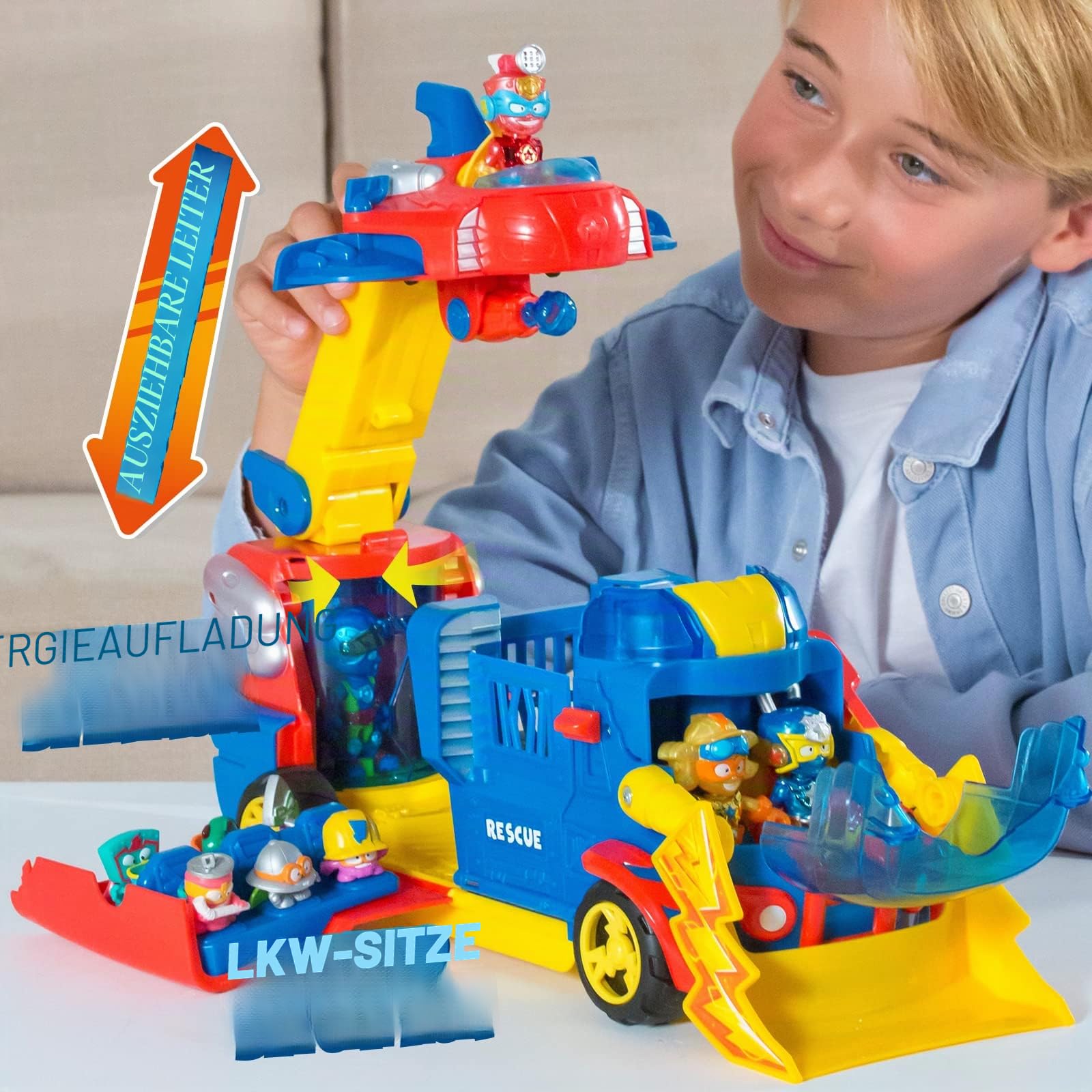 SUPERTHINGS Rescue Truck – SuperThings Rescue Truck with an extendable Ladder and a Detachable Rescue Ship. Includes 1 Exclusive Kazoom Kid and 1 Exclusive SuperThing. with Lights and Sound Effects