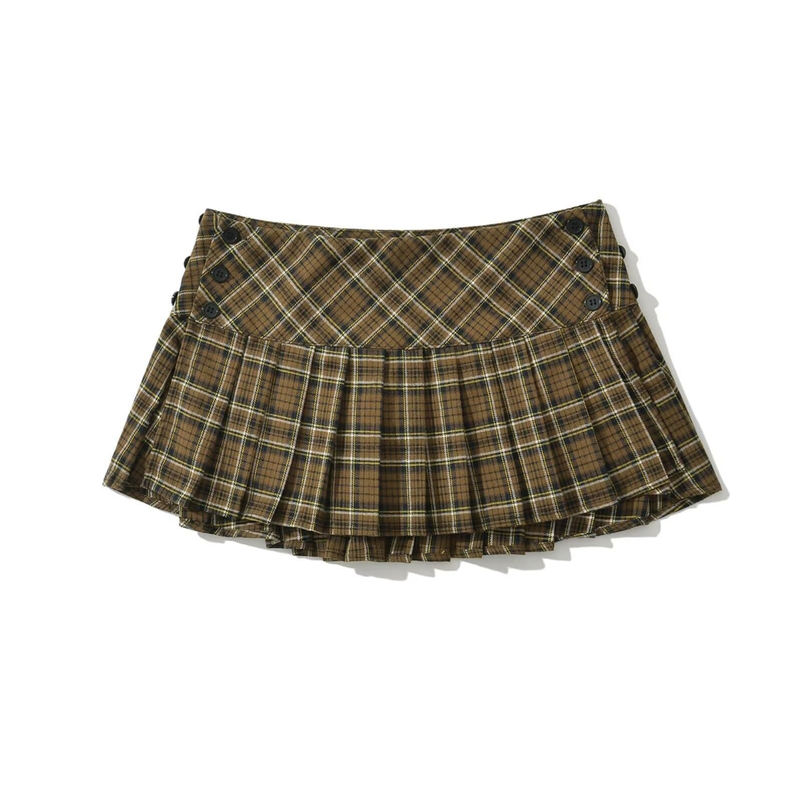 Jupe Plissée avec Doublure Intégrée Anti-Exposition Mini Jupe Preppy Plaid Vert Armée