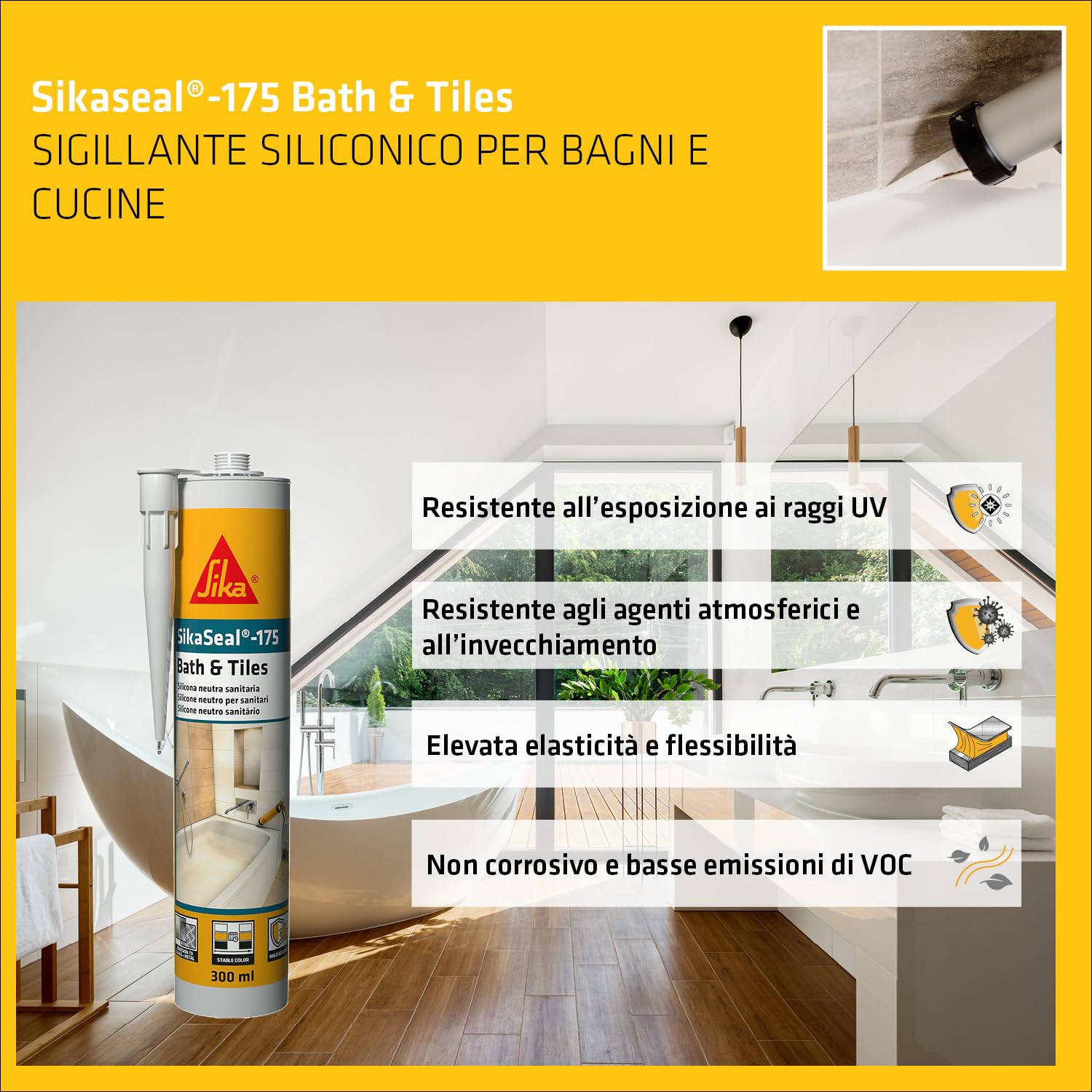 SIKA - Silicone sigillante per sanitari e piastelle - SikaSeal-175, Grigio - Ideale per bagni e cucine - Protezione antimuffa a lunga durata, non ingiallisce e garantisce igiene totale - 300ml