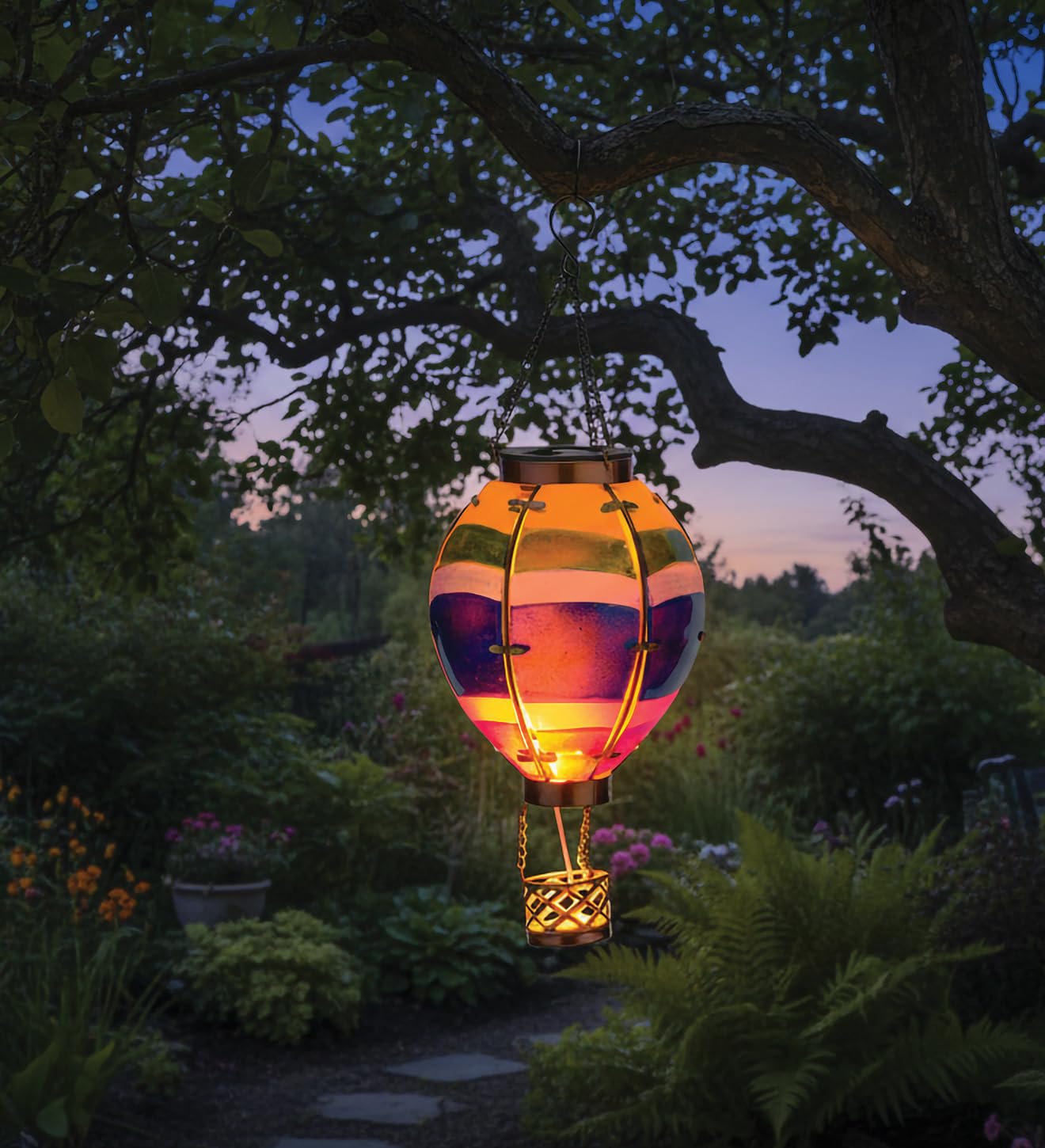 Giwnhvx Art & Gift - Lanterna solare a forma di mongolfiera, luci a LED a sospensione a energia solare, decorazione portatile impermeabile, 1 pezzo, B