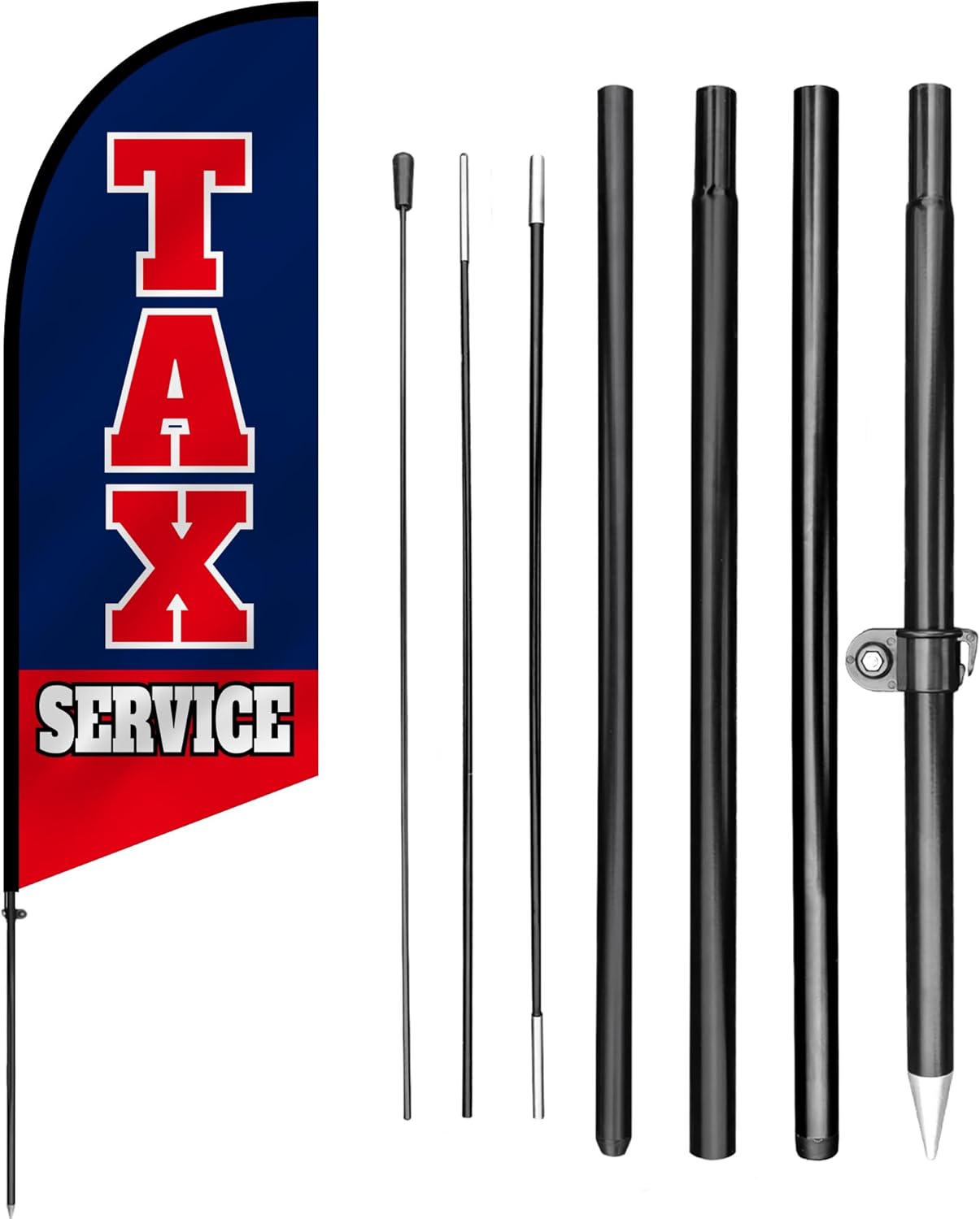 Anley 7.5 FT Tax Service Feather Flag Banner Kit - Outdoor Swooper Advertising Flags with Pole and Stake - Tax Preparation Sign for Offices, Tax Filing Assistance - Weather Resistant & Easy Setup