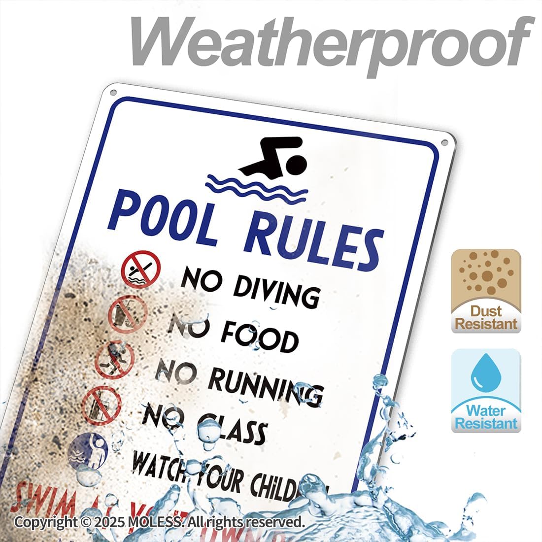2 Pack Pool Rules Signs Outdoor – 14x10 Inch Pool Signs for Outside, Durable 0.040 Aluminum Weatherproof & UV Protected, Easy to Mount for Pool Safety, 2378-White