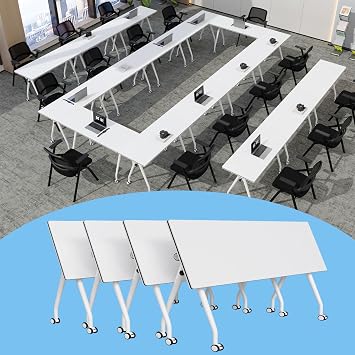 Conference Room Table-Foldable Conference Tables,Flip Top Mobile Training Table,Modern Conference Table with Silent Wheels Seats 4-12 People Office,Classroom Black Meeting Table 4, 47.2in