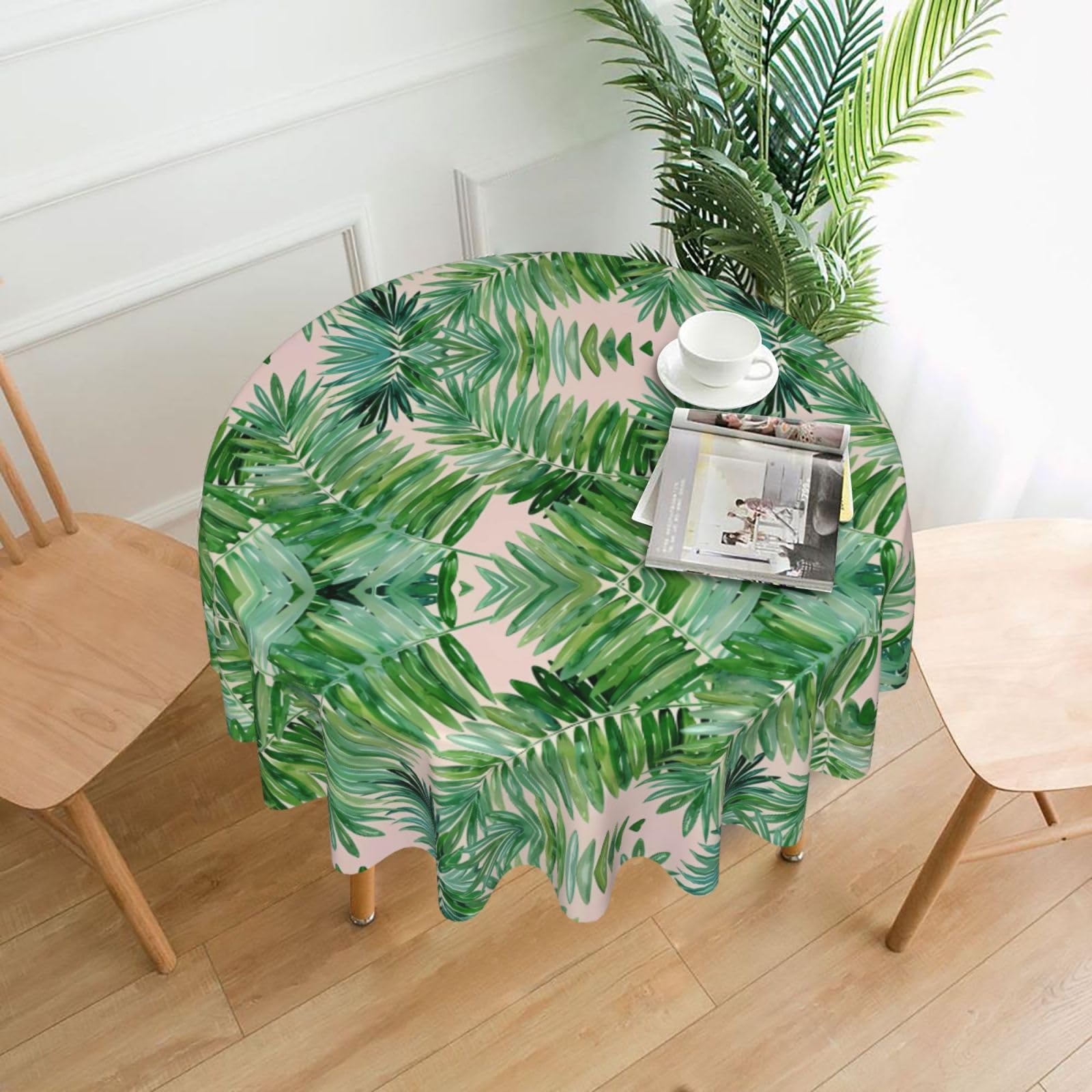 YYHWHJDE palm tree leaves Prints Round Decorative Tablecloth 60in - High-Grade Polyester Throw for Elegant Dining & Festive Gatherings
