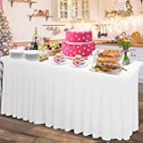 Rinpon Thick Spandex Table Skirt and Cover 6ft, Rectangle Fitted Tablecloth with Pleated Skirt, Wrinkle Free Rectangular Table Cloth for Banquets and Vendor Event (White, 72