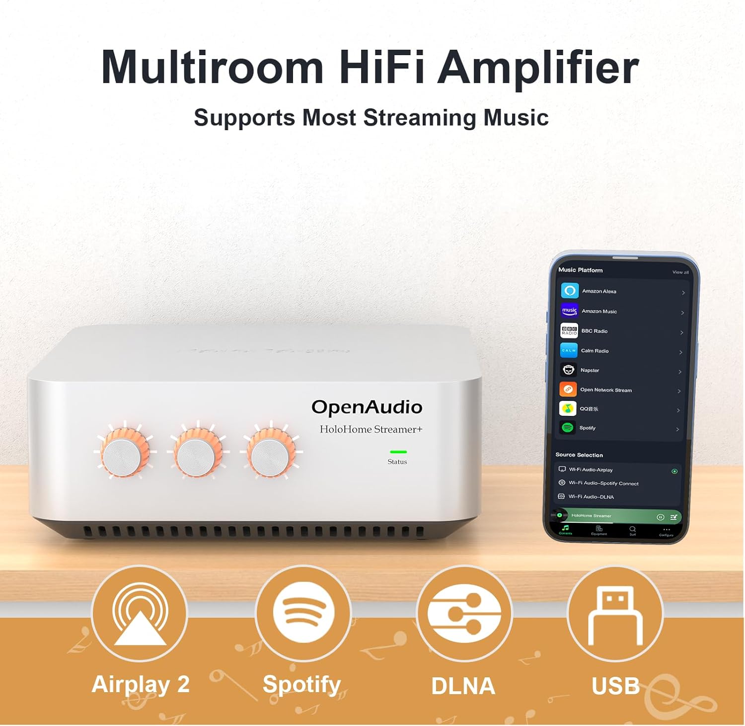 Streamer+: Multi-Room Streamer Amplifier | with Airplay2, Spotify Connect, DLNA | HDMI ARC, Optical, RCA, USB