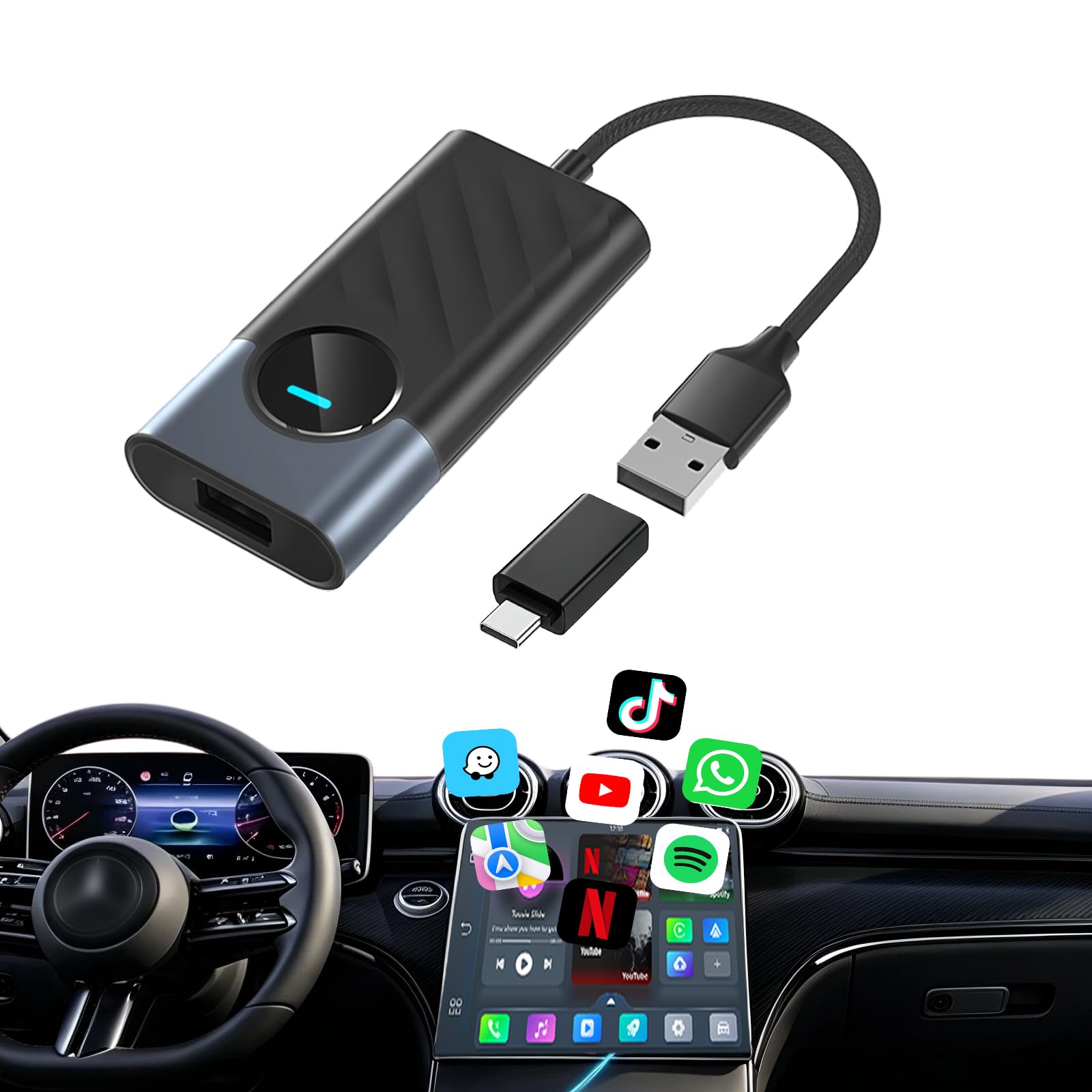 Wireless CarPlay Adapter for iPhone/android,Android Auto Wireless Adapter is Fast Auto Connect, Plug&Play, Stable Connection, car play wireless adapter Support Map, Music,Video,Call etc(Black)-image-36