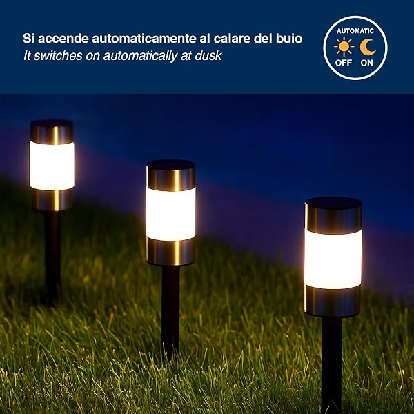 BEPER P207ILO031 Set 3 Lampade Solari Segnapassi da Giardino, 3 Luci Solari da Esterno con Picchetto, Accensione Automatica, LED per Vialetti e Aiuole, Autonomia fino a 8 Ore, IP44 - 4