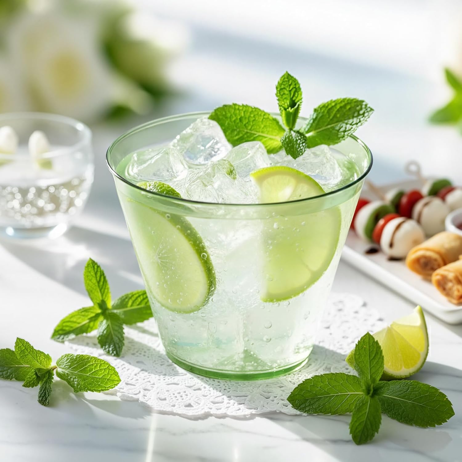 9 oz Clear Plastic Cups Green Plastic Disposable Cups for Cocktail 50 Pack Fancy Cocktail Cup for Party Stemless Wine Glasses for New Year Wedding Thanksgiving Party Graduation - Image 7