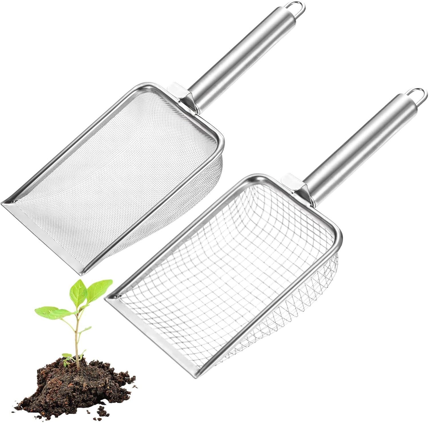 M METERXITY 4-Pack Gardening Soil Sifter, 2.5/3.3/4/6 mm Mesh Stainless Steel Sand Soil Compost Sieve with Round Stainless Steel Handle for Sand/Dirt/Rock Compost [Silver Tone]