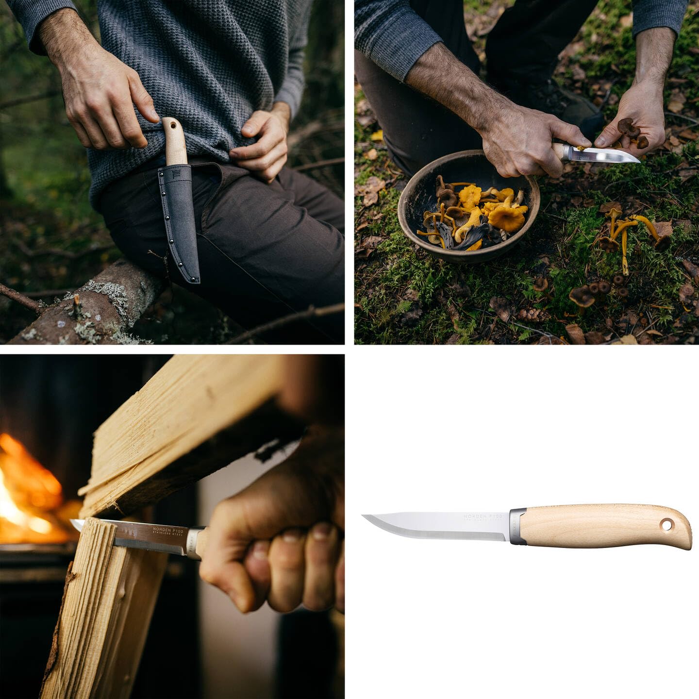 Fiskars Norden Outdoor-Messer, Inkl. Futteral, Klingenlänge: 98 mm, Gesamtlänge: 21,5 cm, Rostfreier Stahl/FSC-zertifiziertes Birkenholz, 1072090
