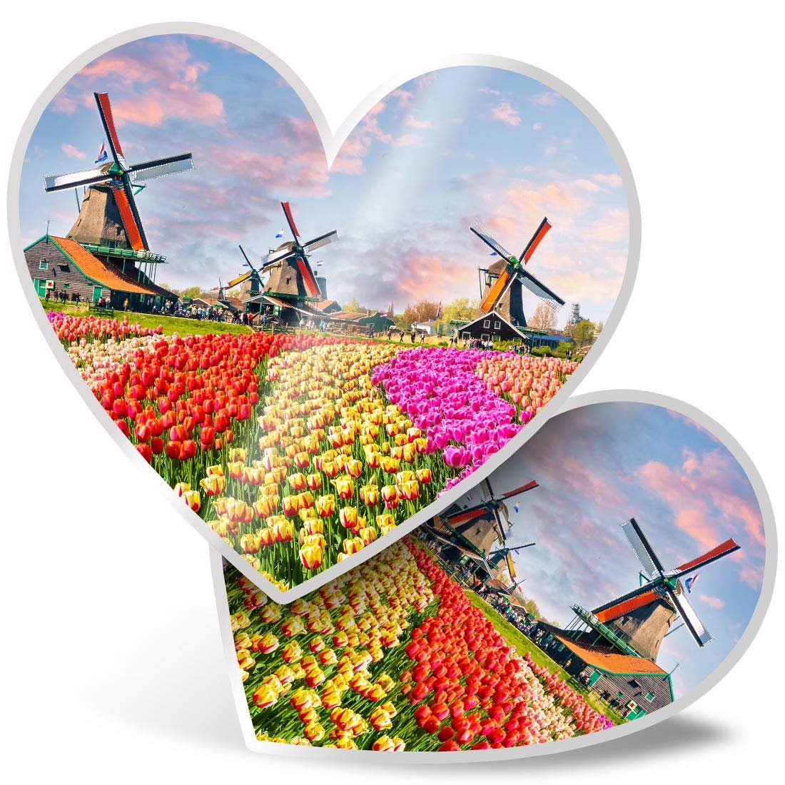 Destination Vinyl Ltd Multi 2 X Heart Stickers 7.5 Cm - Tulips Netherlands Flowers Fun Decals For Laptops,Tablets,Luggage,Scrap Booking,Fridges, #2307