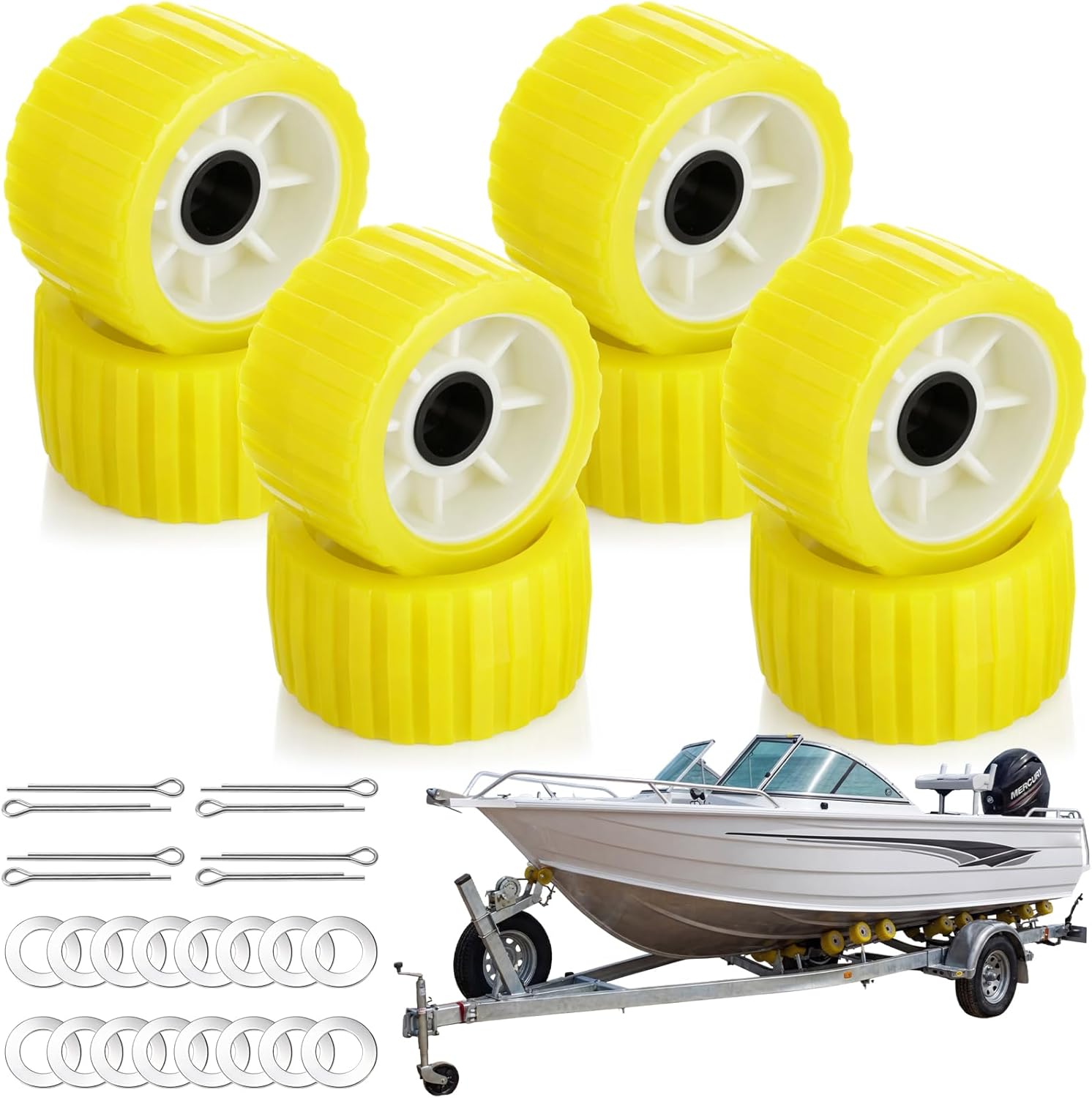 Zhehao 8 Pcs 3" Width x 5" OD Boat Trailer Rollers Ribbed Boat Trailer Wobble Roller Marine Ribbed Wobble Roller Assembly Kit with Washers and Pins for Yacht Parts