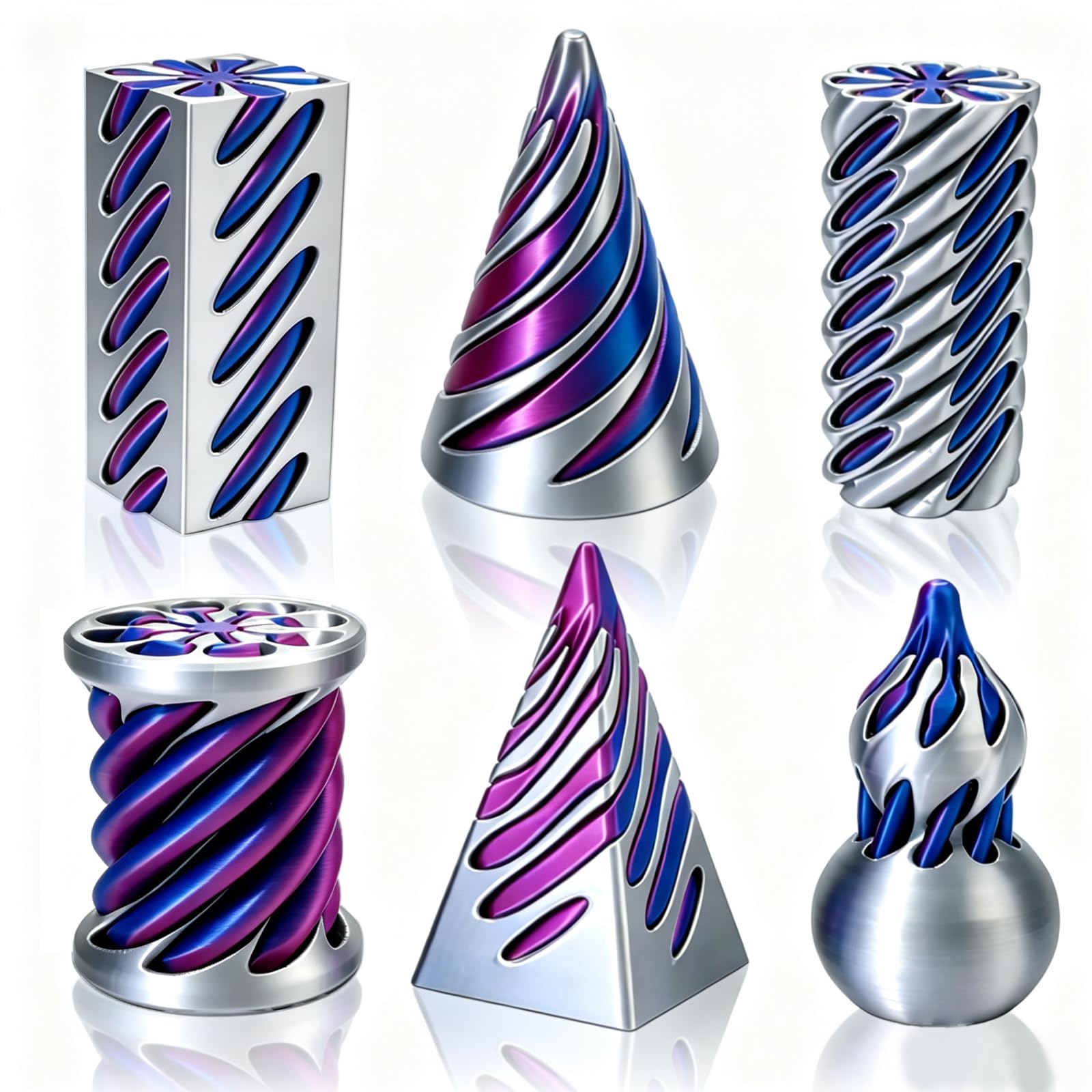 XUDUOO 6PCS Impossible Cone Fidget Toys, 3D Printed Spiral Cone Ornaments, Impossible Pyramid Passthrough Sculpture for Stress Relief, Fun Desktop Decorations Toy for Boys Kids Adult Gift