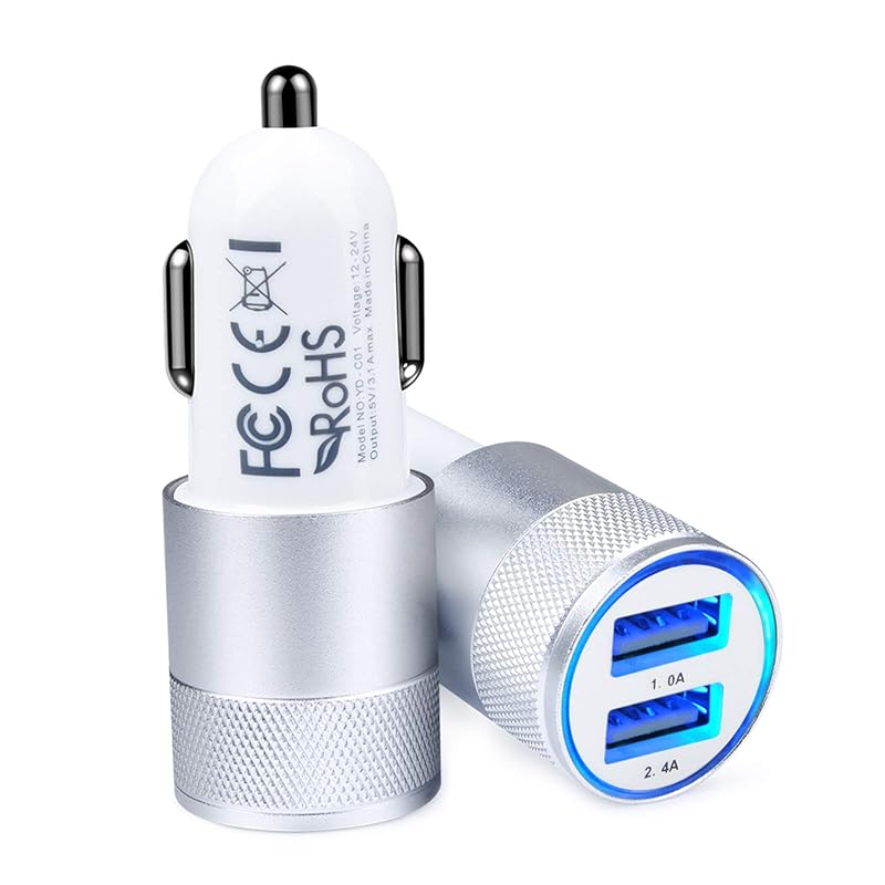 Carregador Veicular AILKIN com 2 Portas USB-A, 5 V, 3,4 A, Prata, Kit com 2 unidades
