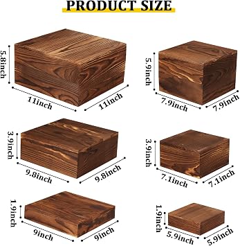 6 Pack Brown Wooden Buffet Risers Display Stands, Stackable Wood Cupcake Display Stand for Party Rustic Cake Stands Farmhouse Wooden Display Box for Dessert Father's Day Wedding Birthday Baby Shower