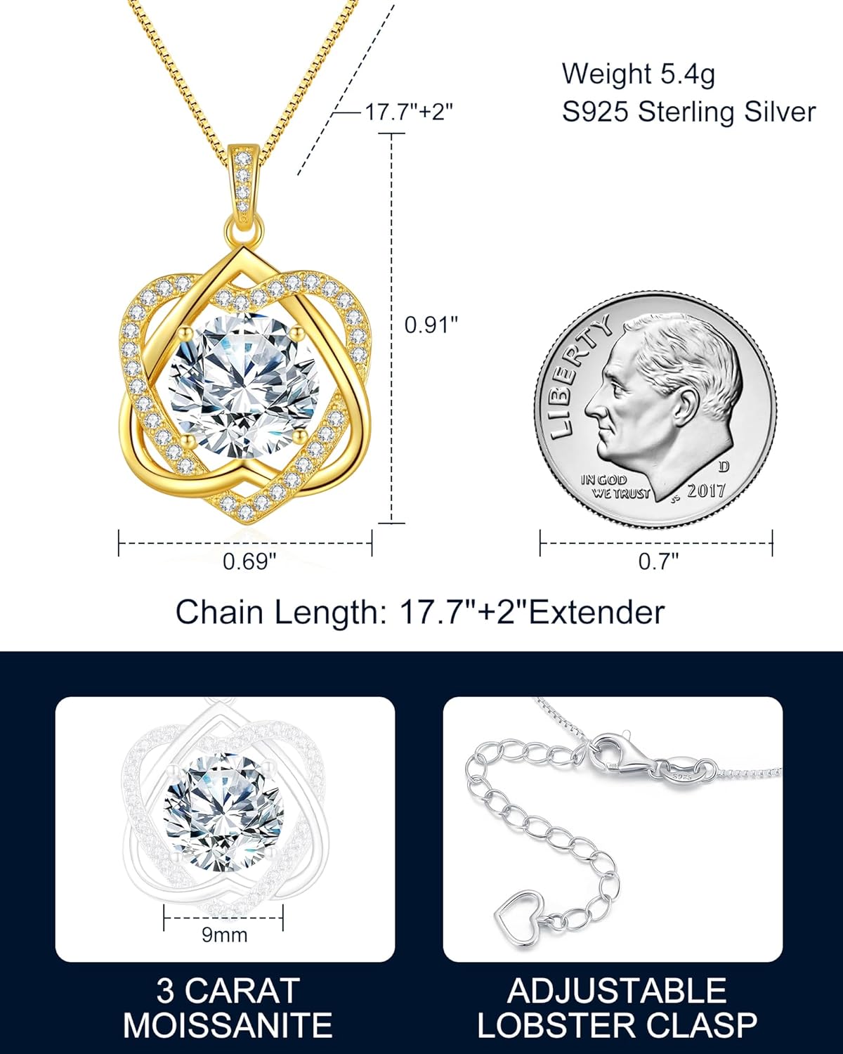 InfinityLove Heart Pendant Necklaces for Women, 2-5 Carat Moissanite Heart Necklace, Anniversary Birthday Christmas Valentine Engagements Mothers Day Jewelry for Wife Her Girlfriend Mom Daughter - Image 5