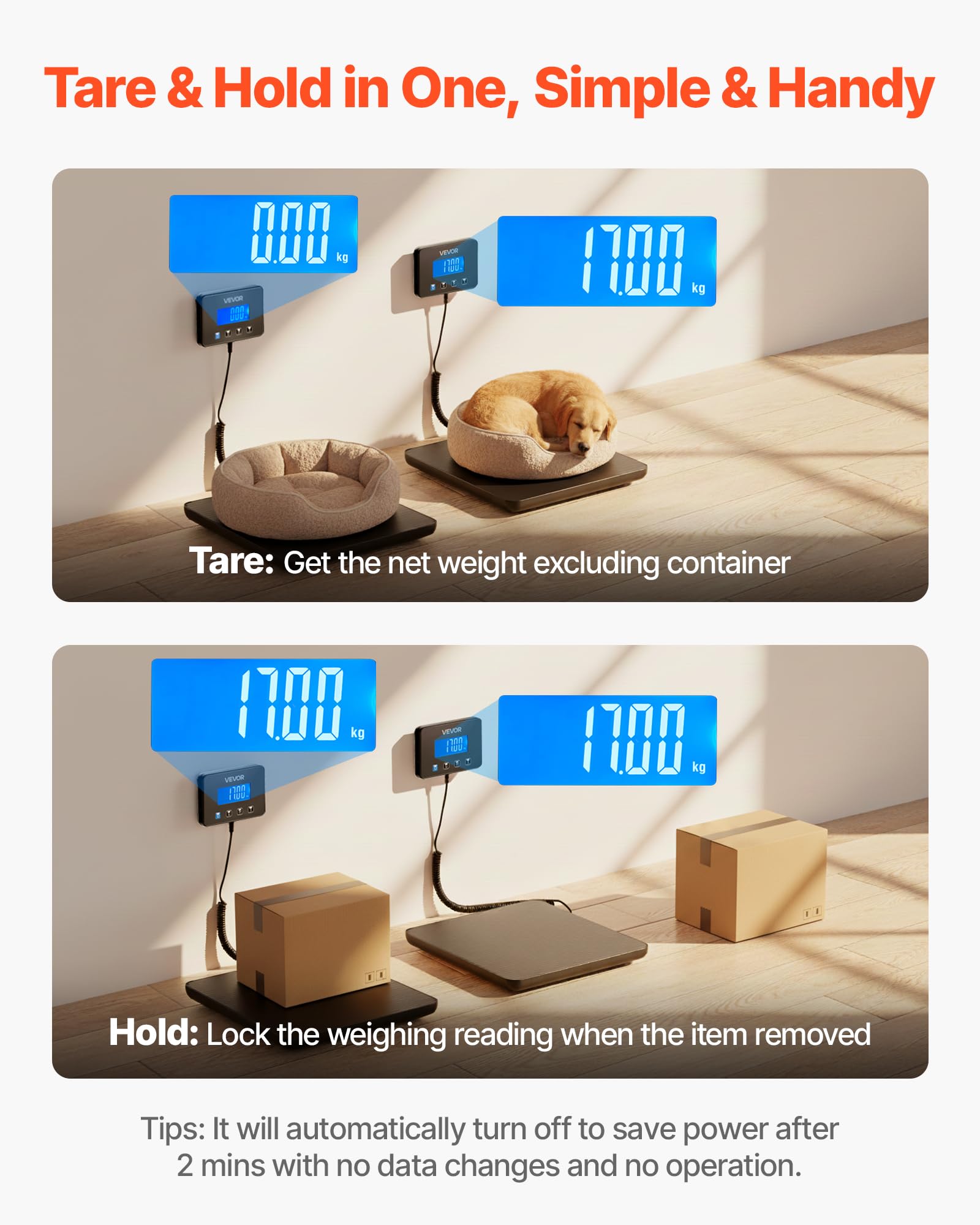VEVOR Báscula Digital para Paquetes, 10/100 g, Doble Precisión, Plataforma de 200 kg con Función de Tara/Retención y Pantalla LCD, para Paquetes, Envíos y Equipaje, con Batería y Cable de Carga