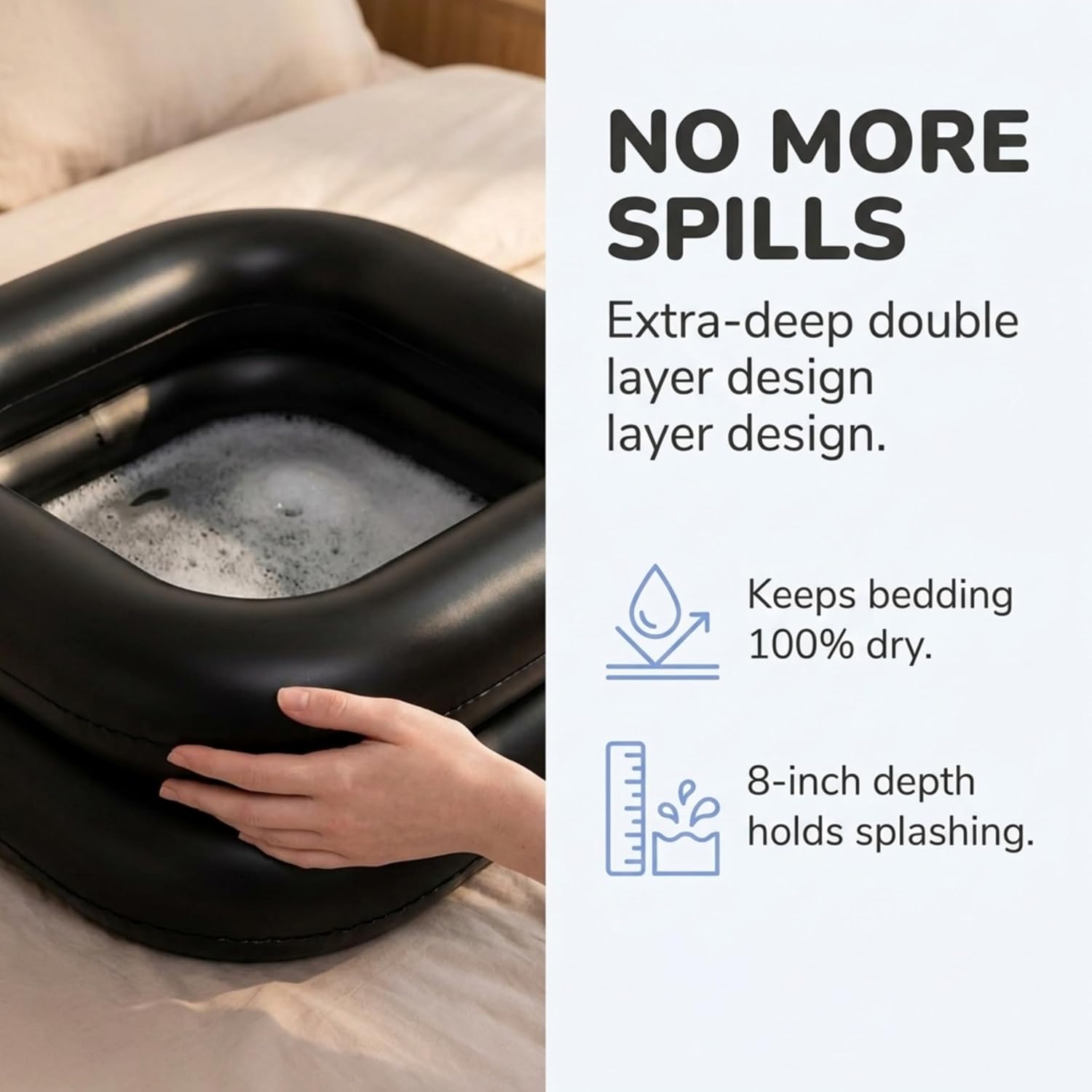 Inflatable Shampoo Basin with Pump and Drain Hose, Portable Hair Washing Sink for Bedside Use, Shampoo Bowl with Built-In Pillow Neck Support for Elderly, Seniors, Caregivers and Home Care