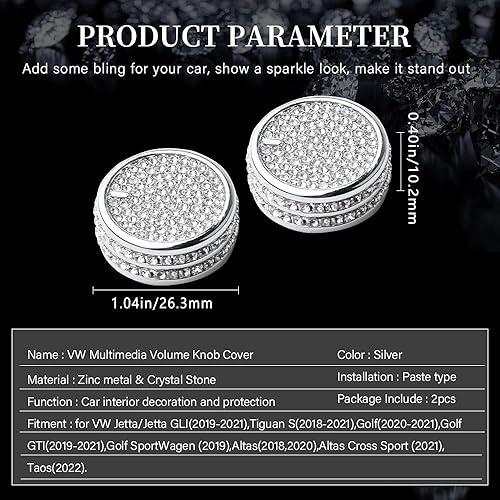 Miniatura 5 de LECART Bling para Volkswagen Accesorios Decoración de Coche Glitter AC Knob Covers Volume Tune, 2 paquetes