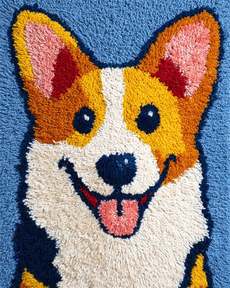 FWRTYCB Latch Hook Kits 20X15Inchcorgi DIY Latch Hook Rug Kit, Cross Stitch Rug Making Kit, Carpet Making Crochet Kits Embroidery Kits Needlework Crafts for Home Decor